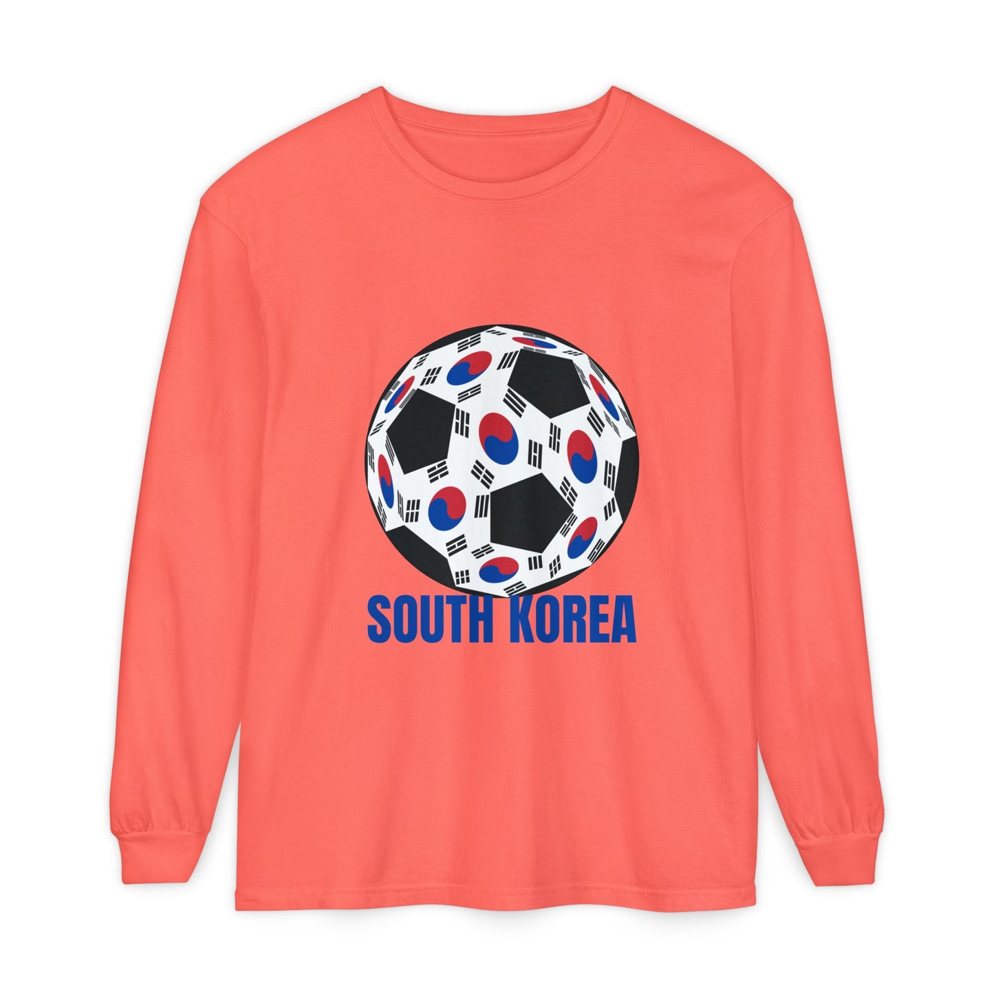 South Korea Fan Specialty Soccer Ball Design Long Sleeve Tee Blue Print