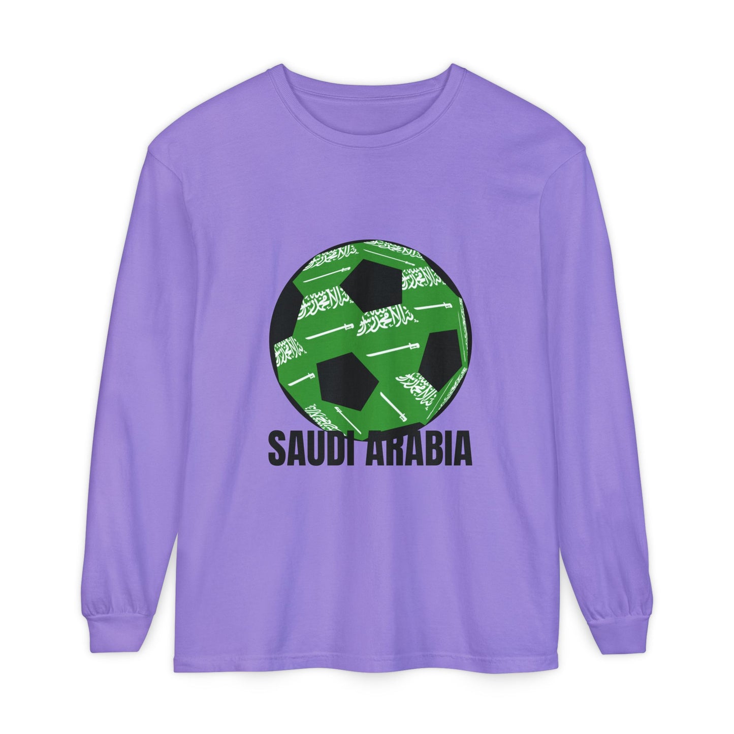 Saudi Arabia Fan Specialty Soccer Ball Design  Long Sleeve Shirt Black Text