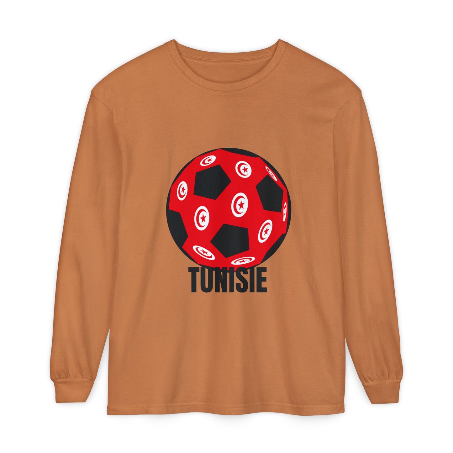 Tunisie Fan Specialty Soccer Ball Design Long Sleeve Tee Black Text