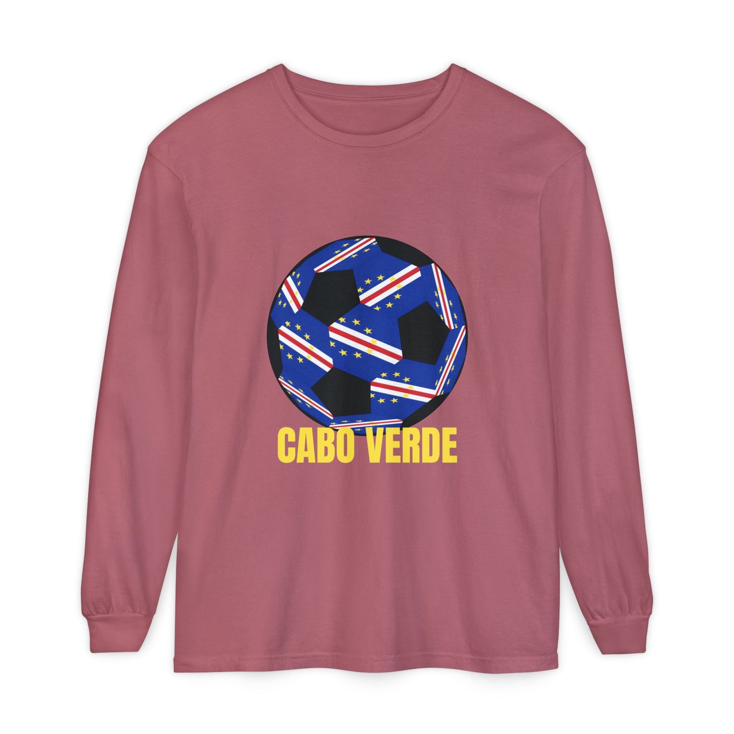Cabo Verde Fan Specialty Soccer Ball Design T Shirt Long Sleeve Tee