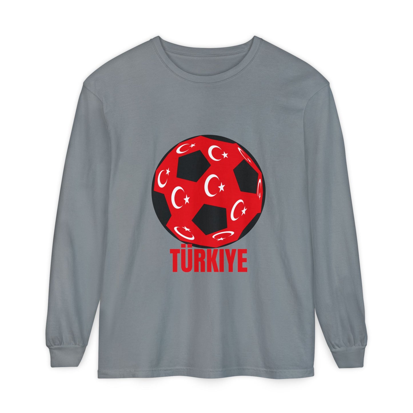 Türkiye Fan Specialty Soccer Ball Design T Shirt Long Sleeve T-Shirt Red Text