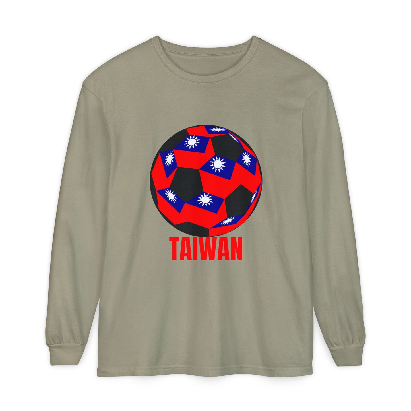 Taiwan Fan Specialty Soccer Ball Design  Long Sleeve T Shirt Red Text