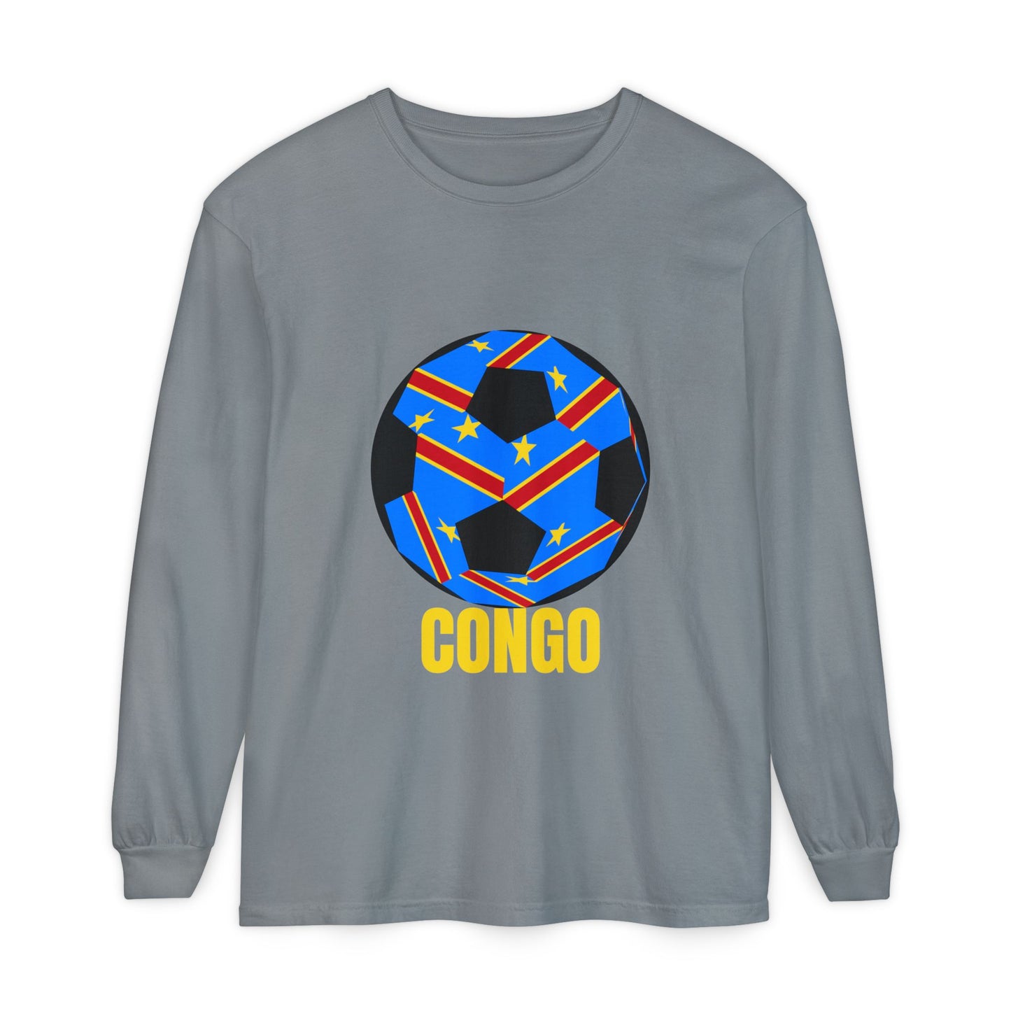 Congo Fan Specialty Soccer Ball Design T Shirt Yellow Text