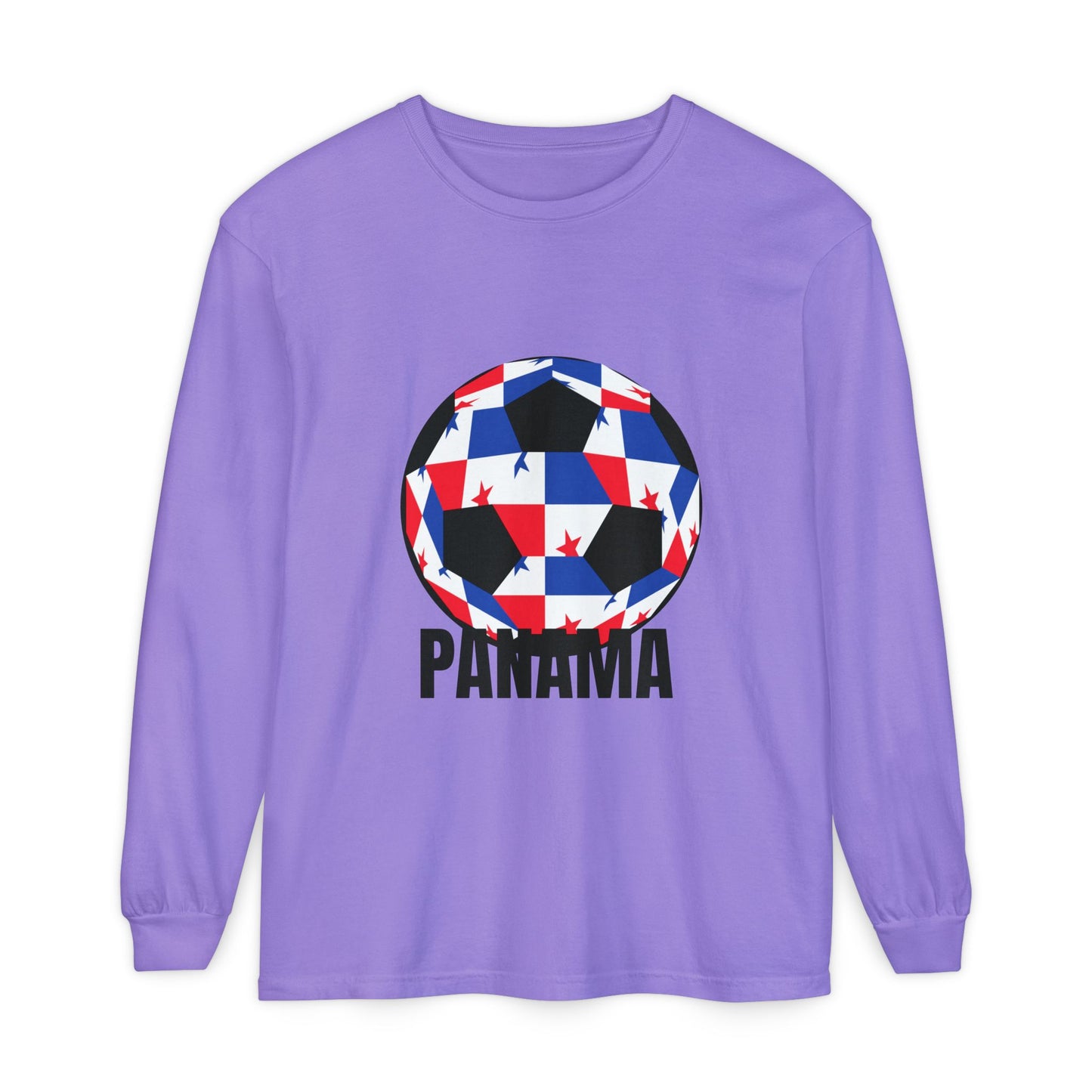 Panama Fan Specialty Soccer Ball Design T Shirt Long Sleeve Tee Black Text