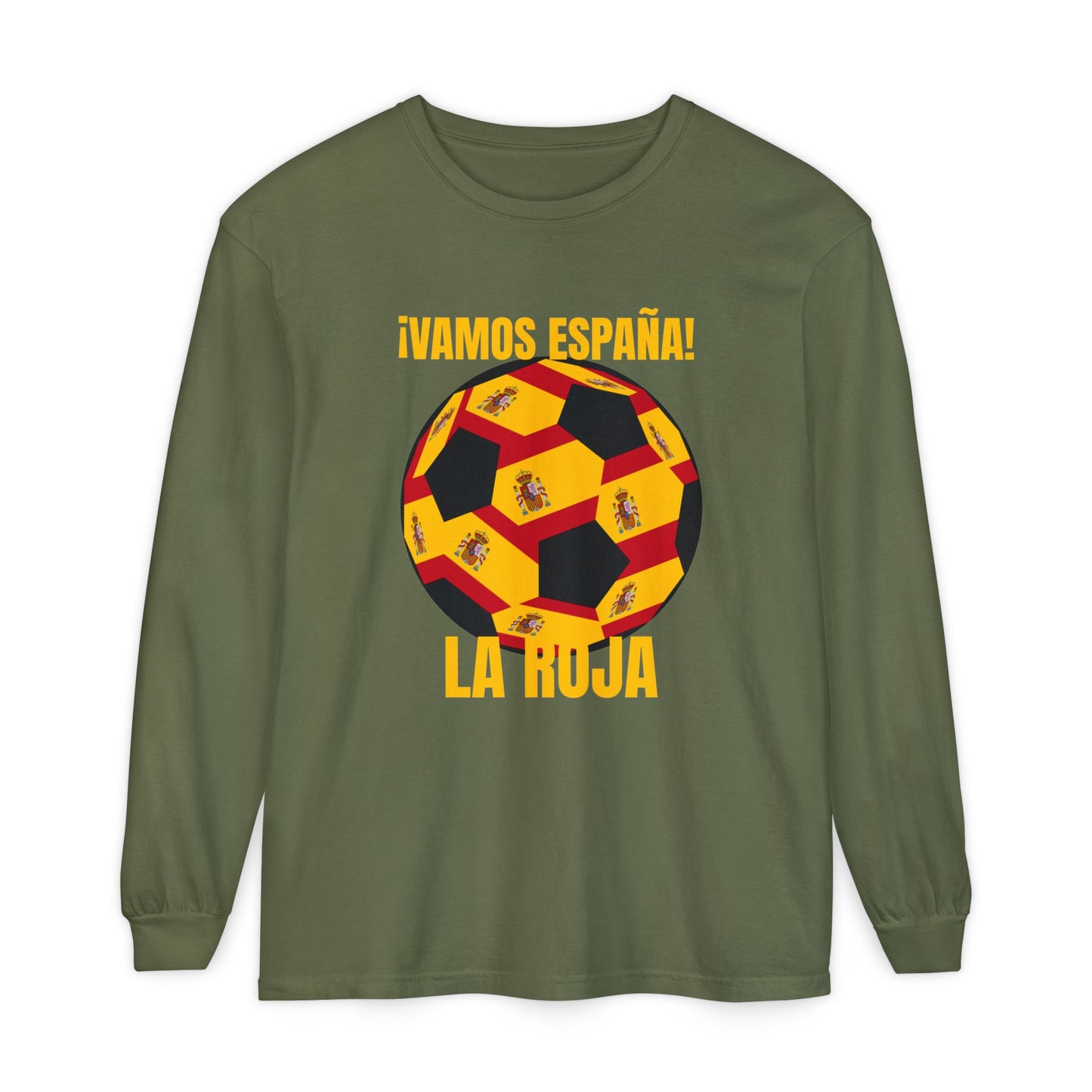 La Roja Soccer Long Sleeve Tee — ¡Vamos España! Gold Text