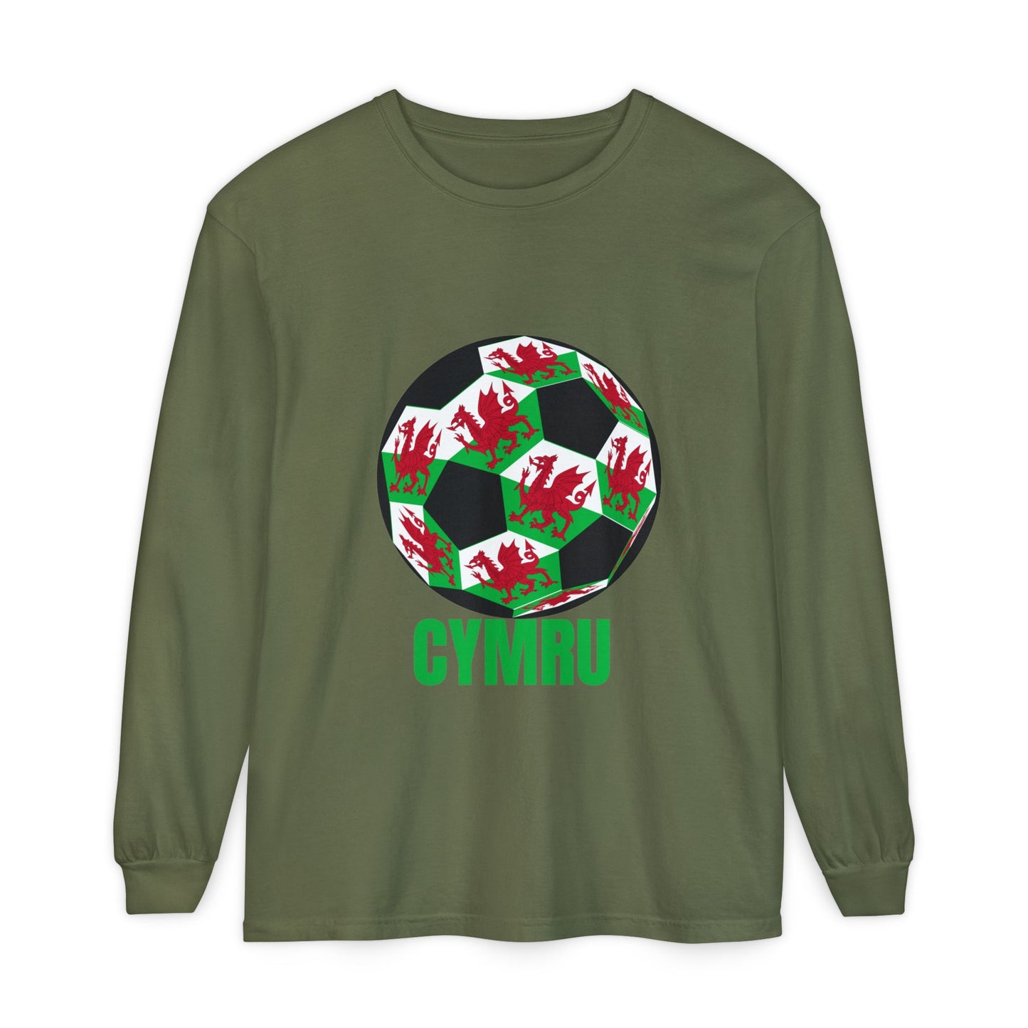 Cymru Fan Specialty Soccer Ball Design Long Sleeve Tee