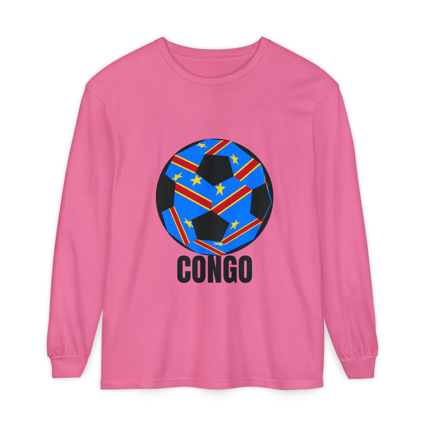 Congo Fan Specialty Soccer Ball Design T Shirt Long Sleeve T-Shirt Black Text