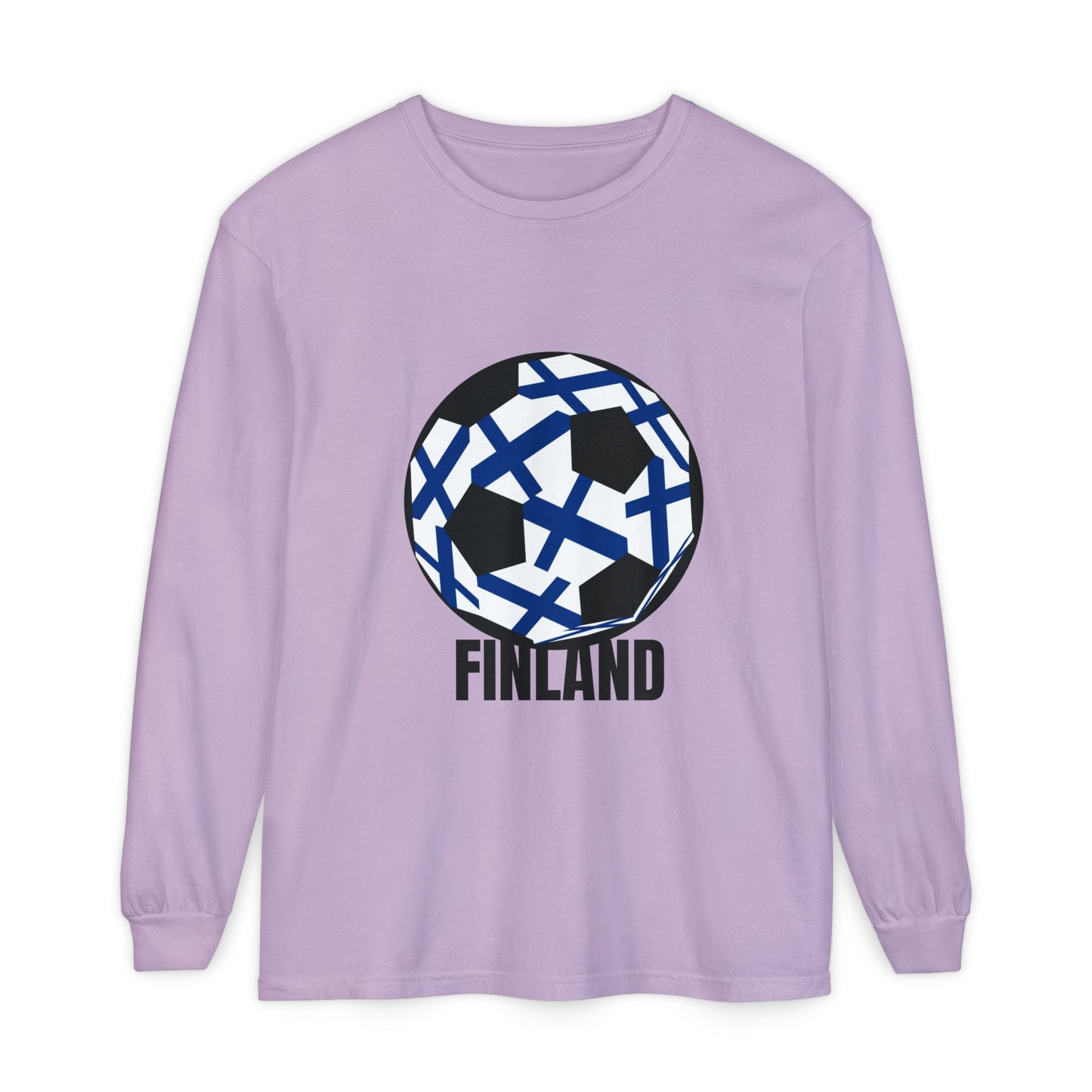 Finland Fan Specialty Soccer Ball Design Long Sleeve Tee