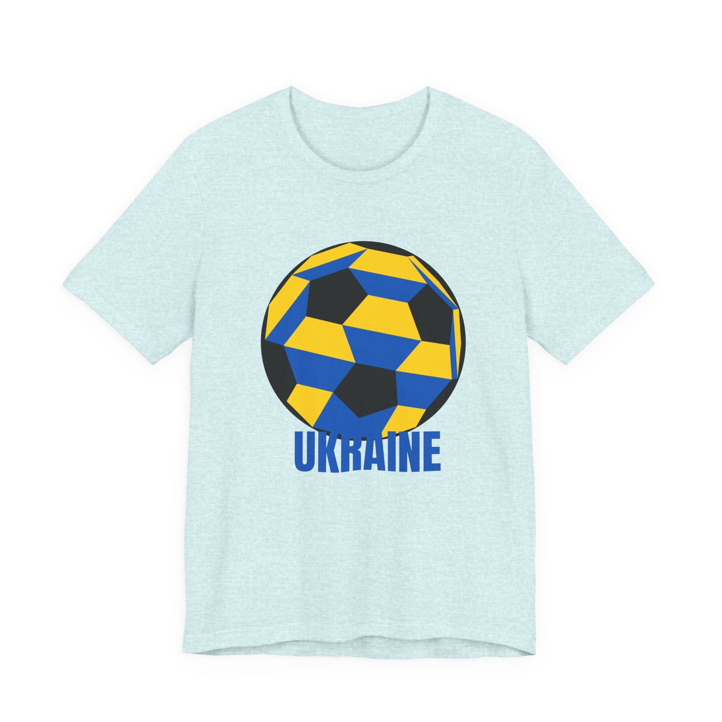 Ukraine Fan Specialty Soccer Ball Design T Shirt Blue Text