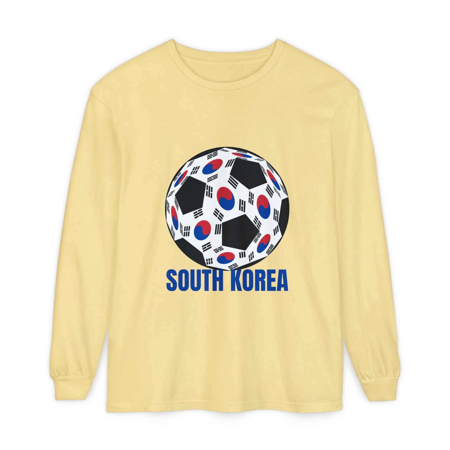 South Korea Fan Specialty Soccer Ball Design Long Sleeve Tee Blue Print