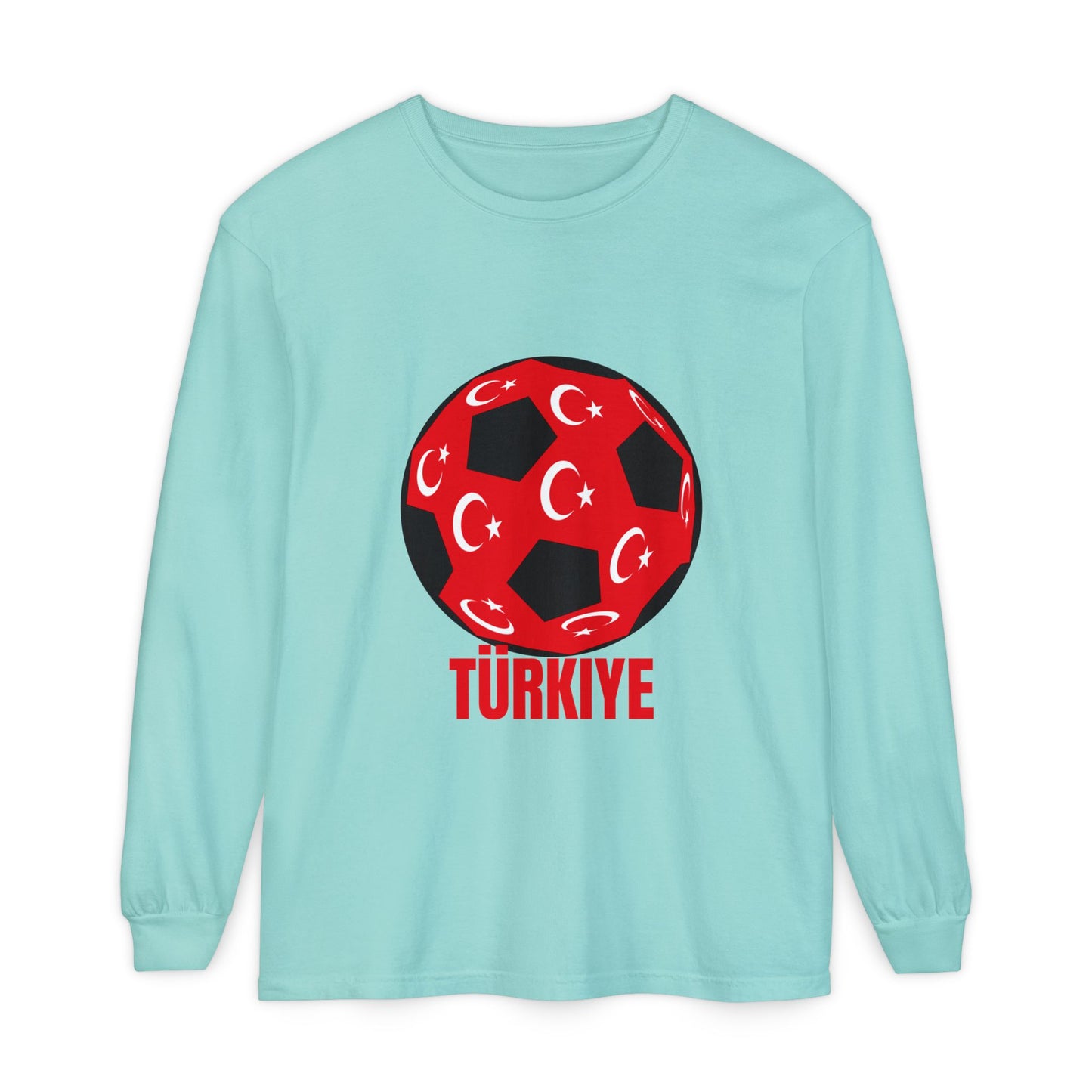 Türkiye Fan Specialty Soccer Ball Design T Shirt Long Sleeve T-Shirt Red Text