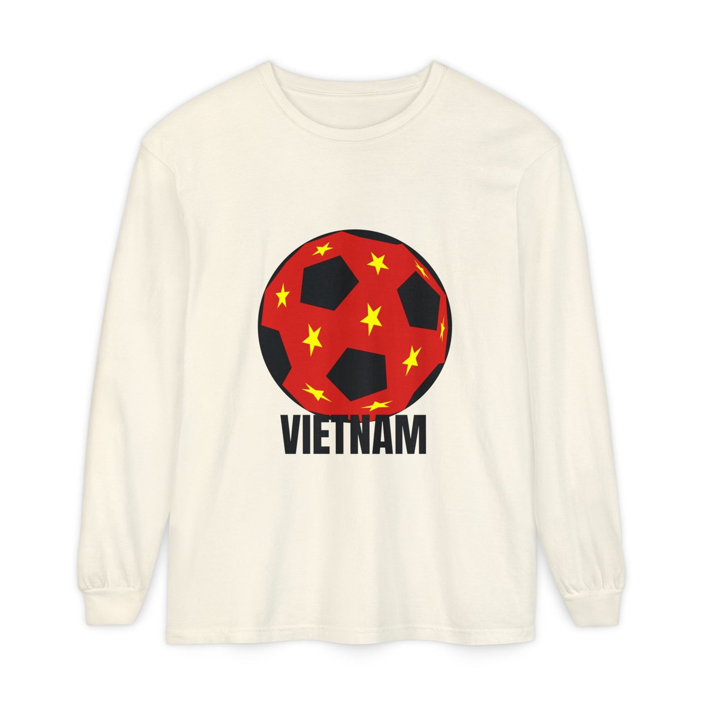 Vietnam Fan Specialty Soccer Ball Design Long Sleeve Shirt  Black Text