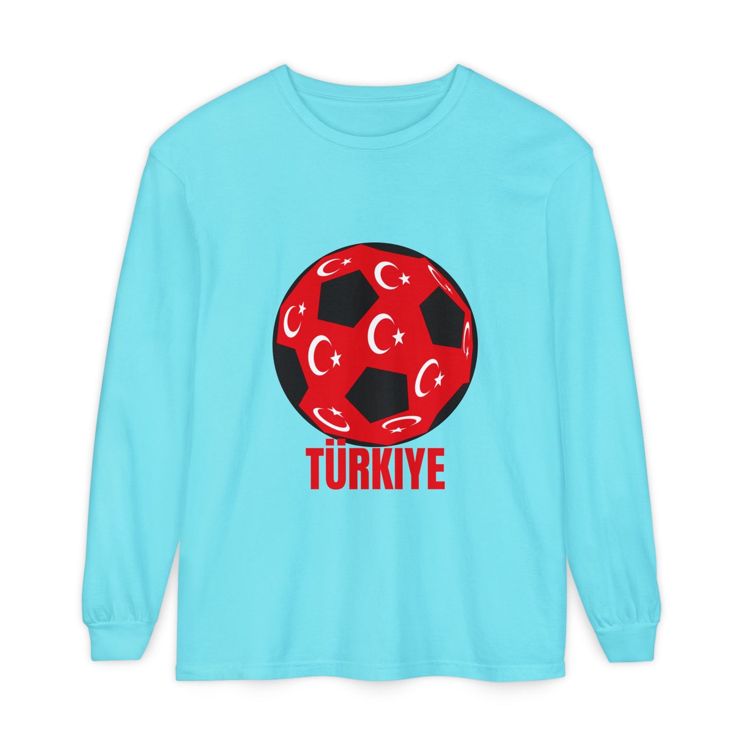 Türkiye Fan Specialty Soccer Ball Design T Shirt Long Sleeve T-Shirt Red Text