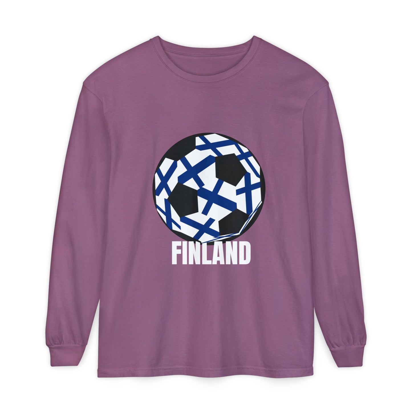 Finland Fan Specialty Soccer Ball Design Long Sleeve Tee