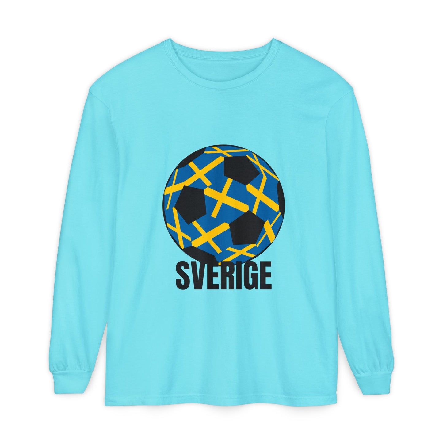 Sverige Fan Specialty Soccer Ball Design  Long Sleeve T‑Shirt Black Text