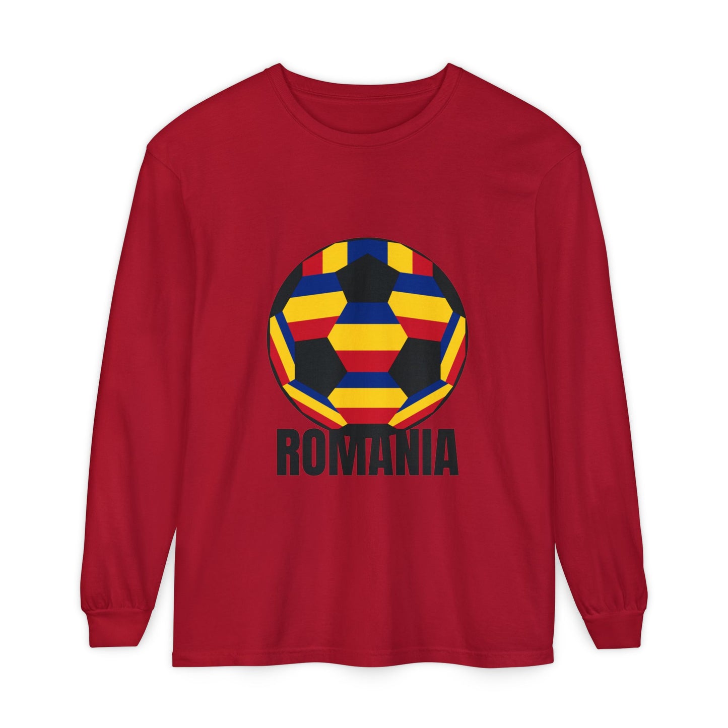 Romania Fan Specialty Soccer Ball Design Long Sleeve Tee