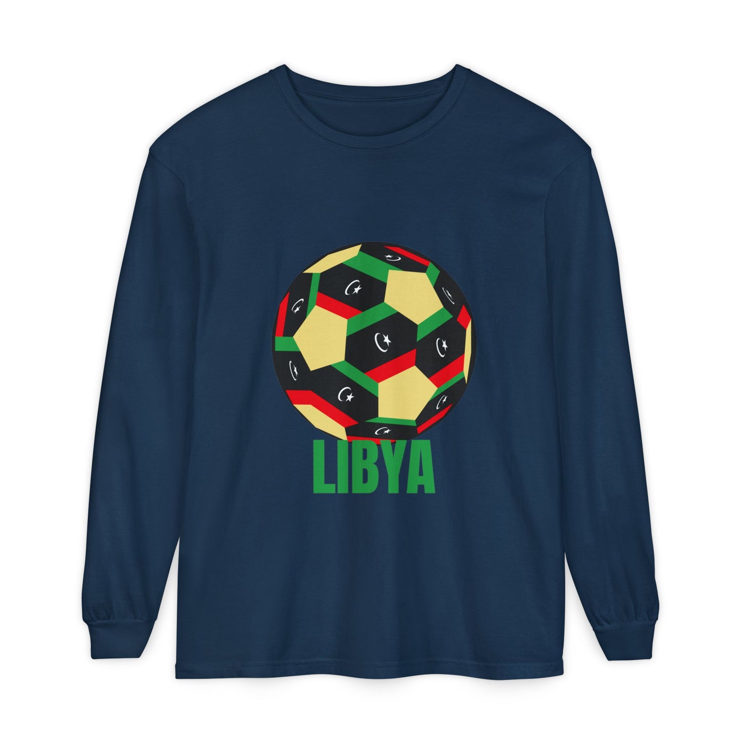 Libya Fan Specialty Soccer Ball Design Long Sleeve Tee