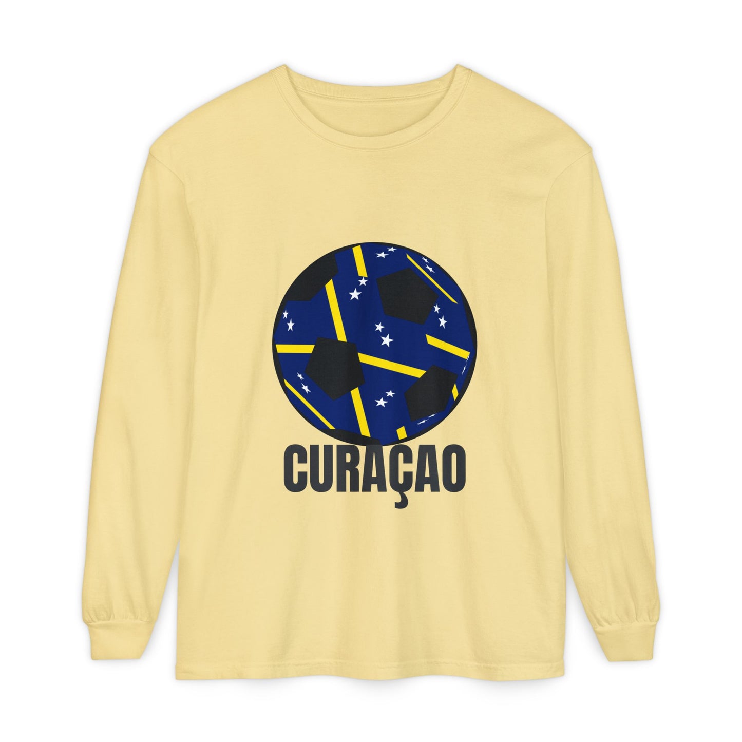 Curacao Fan Specialty Soccer Ball Design Long Sleeve Tee
