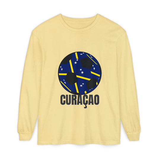 Curacao Fan Specialty Soccer Ball Design Long Sleeve Tee