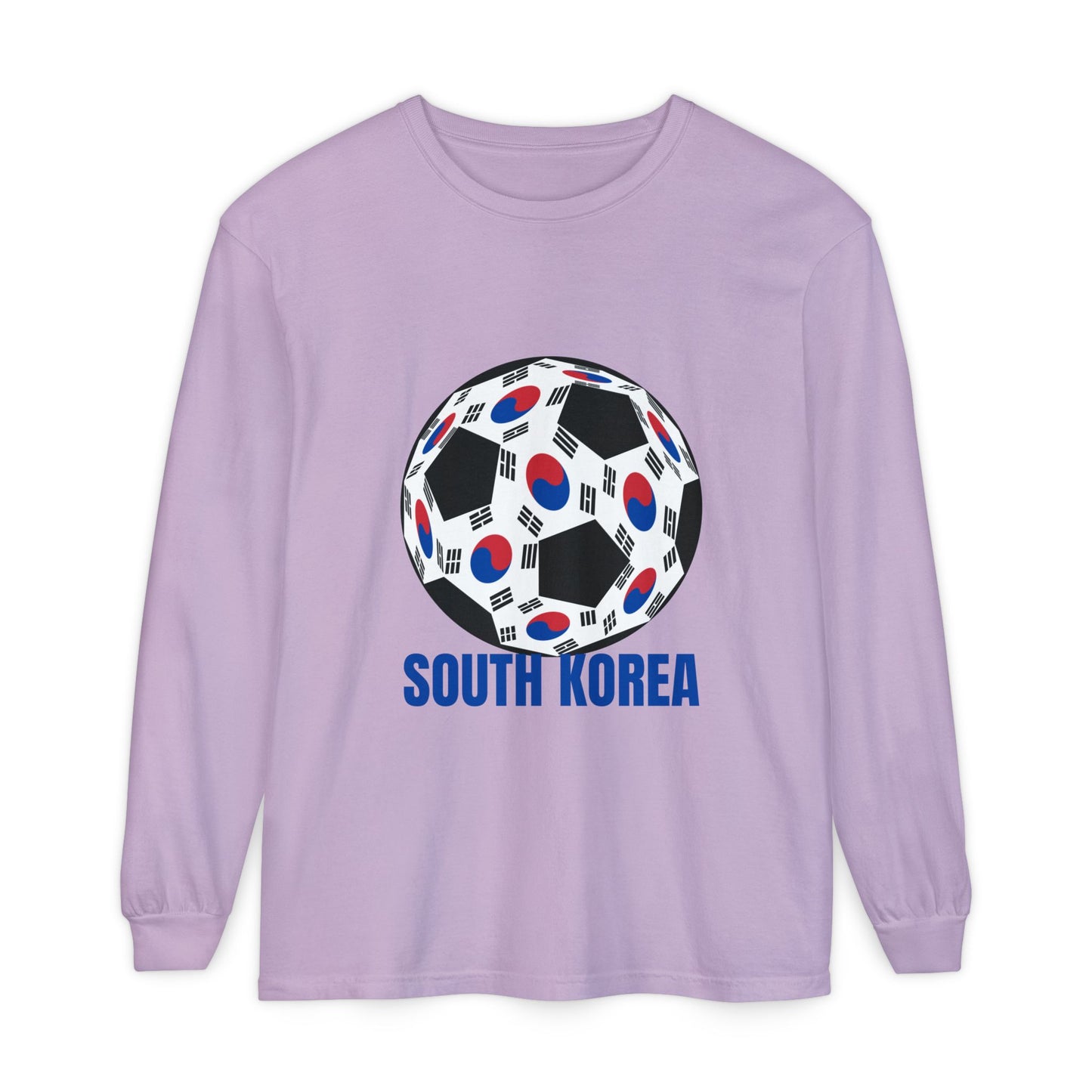 South Korea Fan Specialty Soccer Ball Design Long Sleeve Tee Blue Print