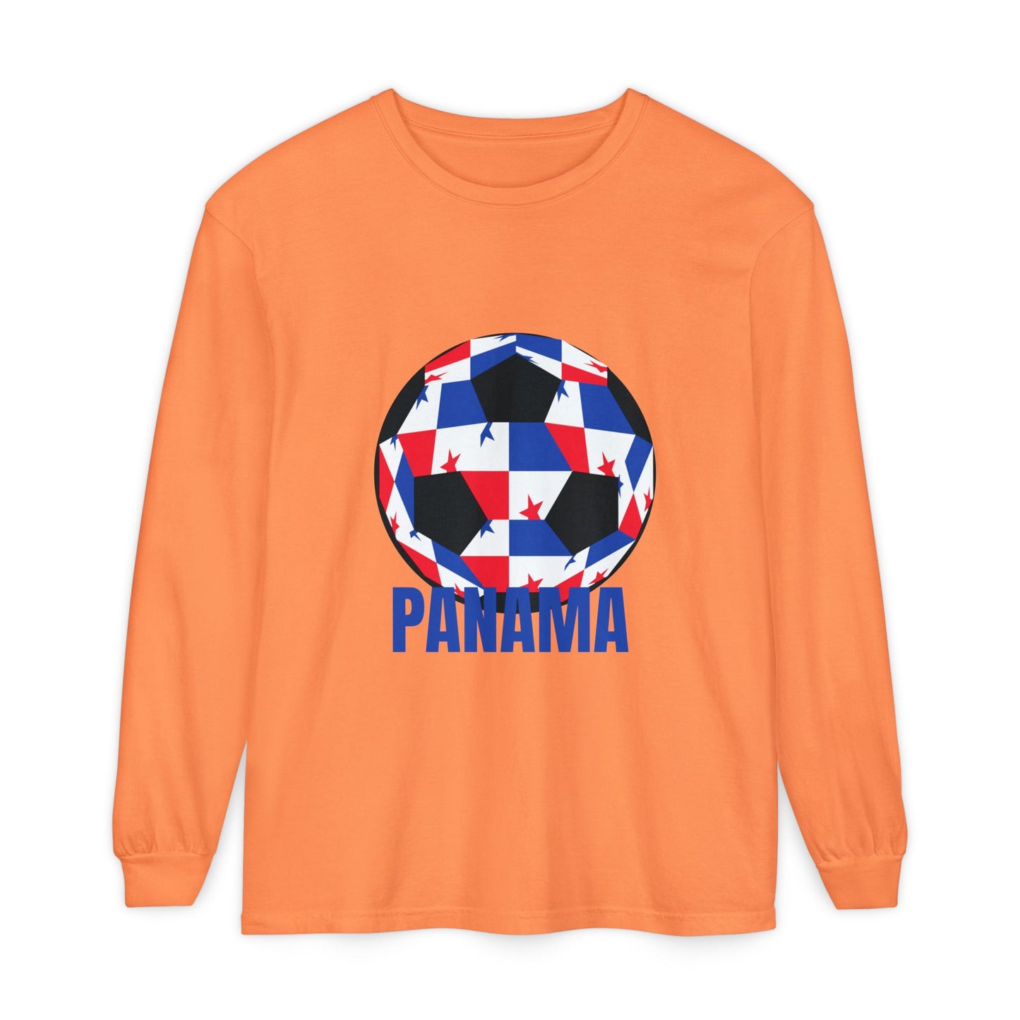 Panama Fan Specialty Soccer Ball Design T Shirt Long Sleeve T-Shirt blue Text