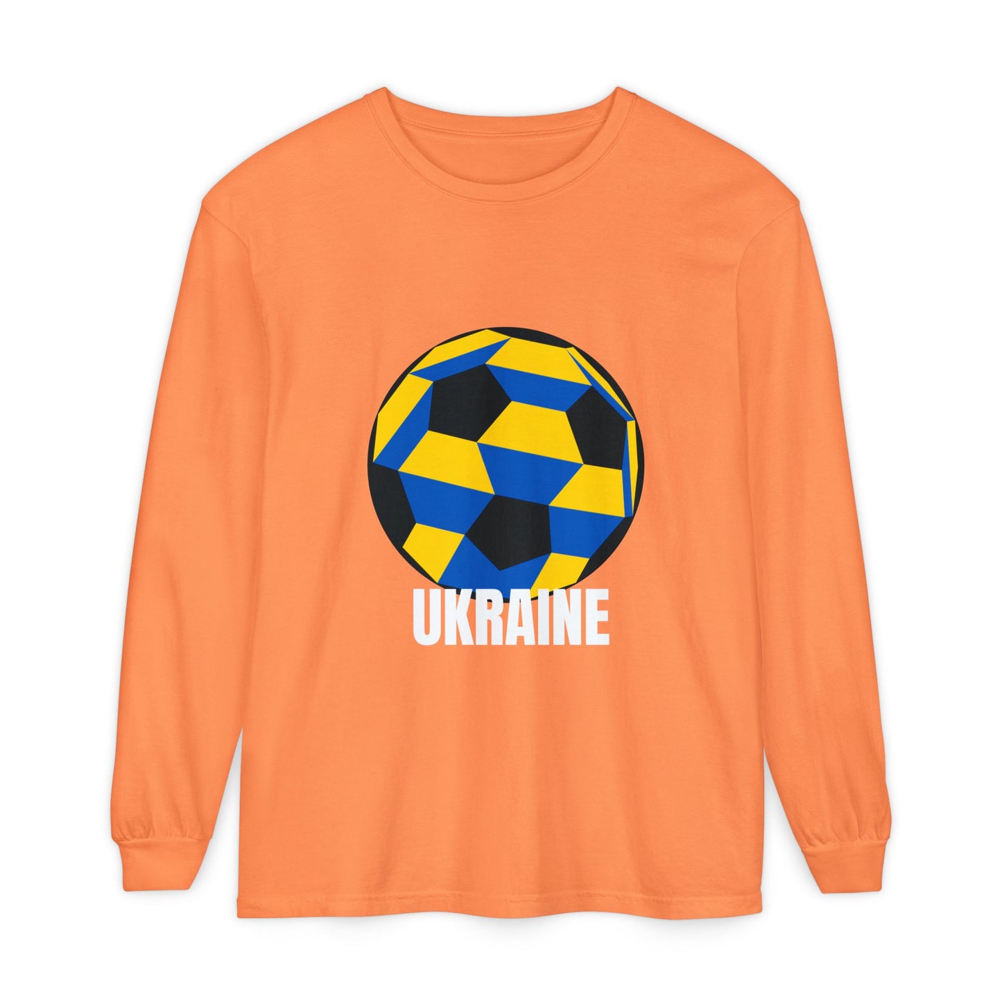 Ukraine Fan Specialty Soccer Ball Design Long Sleeve Tee White Text