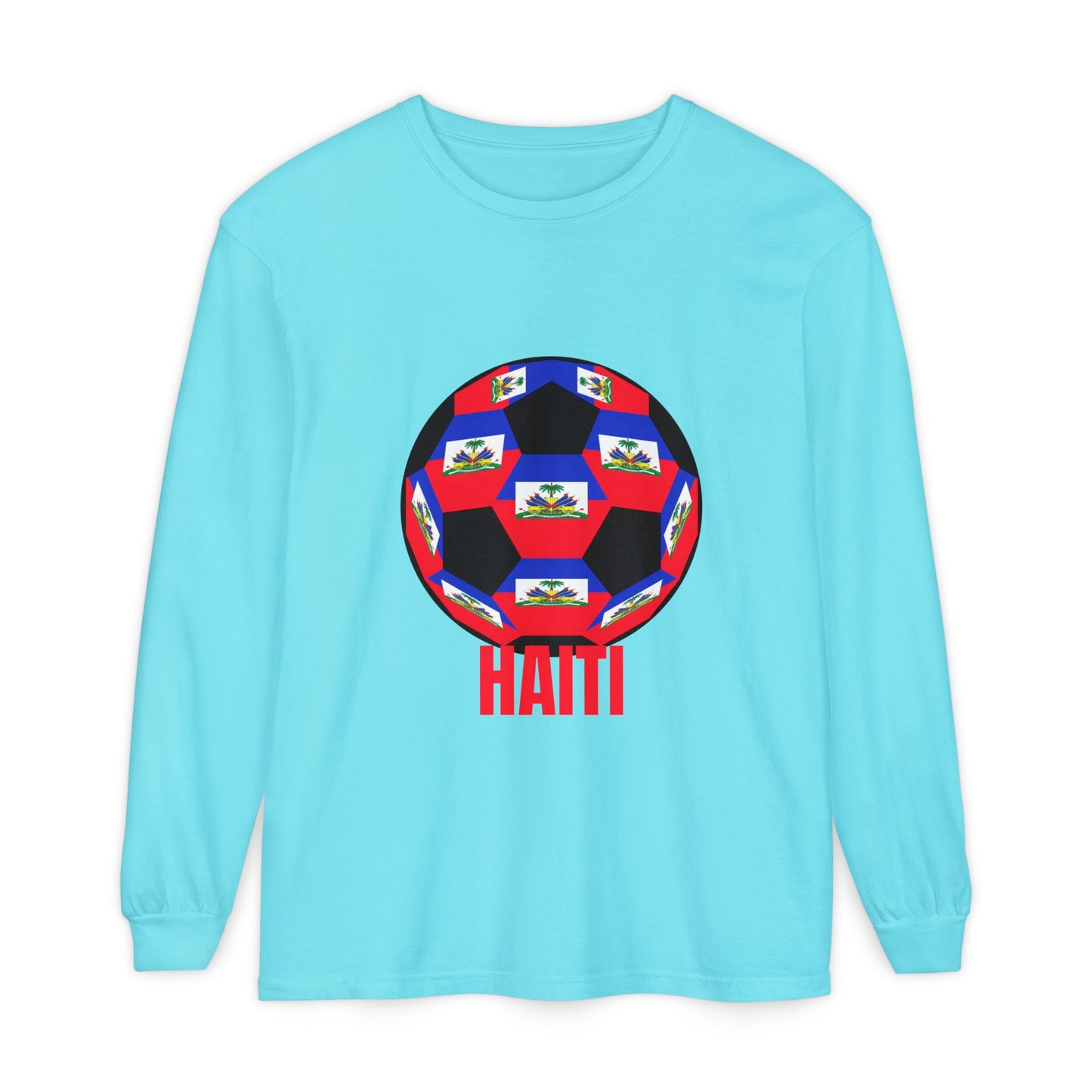 Haiti Flag Soccer Ball Long Sleeve Tee