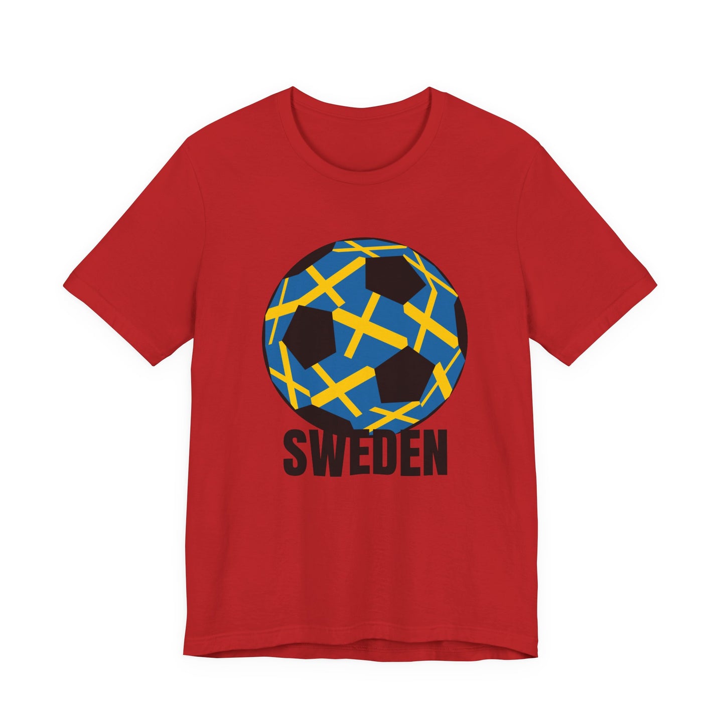 Sweden Fan Specialty Soccer Ball Design T Shirt Black Text