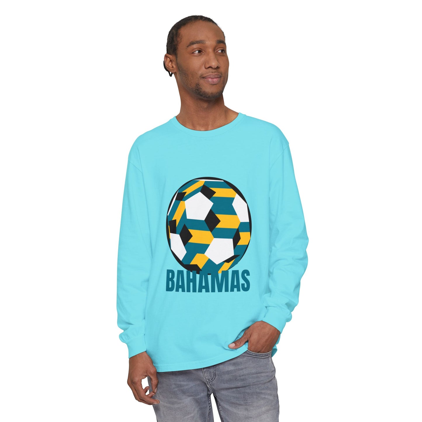 Bahamas Fan Specialty Soccer Ball Design Long Sleeve Tee
