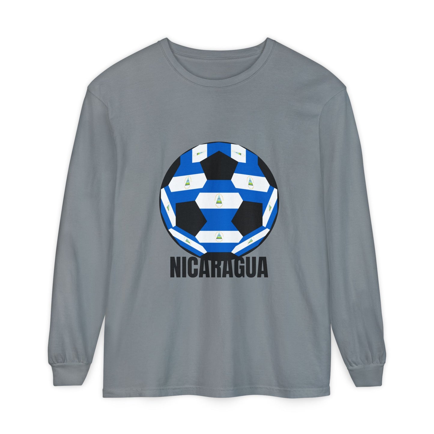 Nicaragua Fan Specialty Soccer Ball Design Long Sleeve Tee