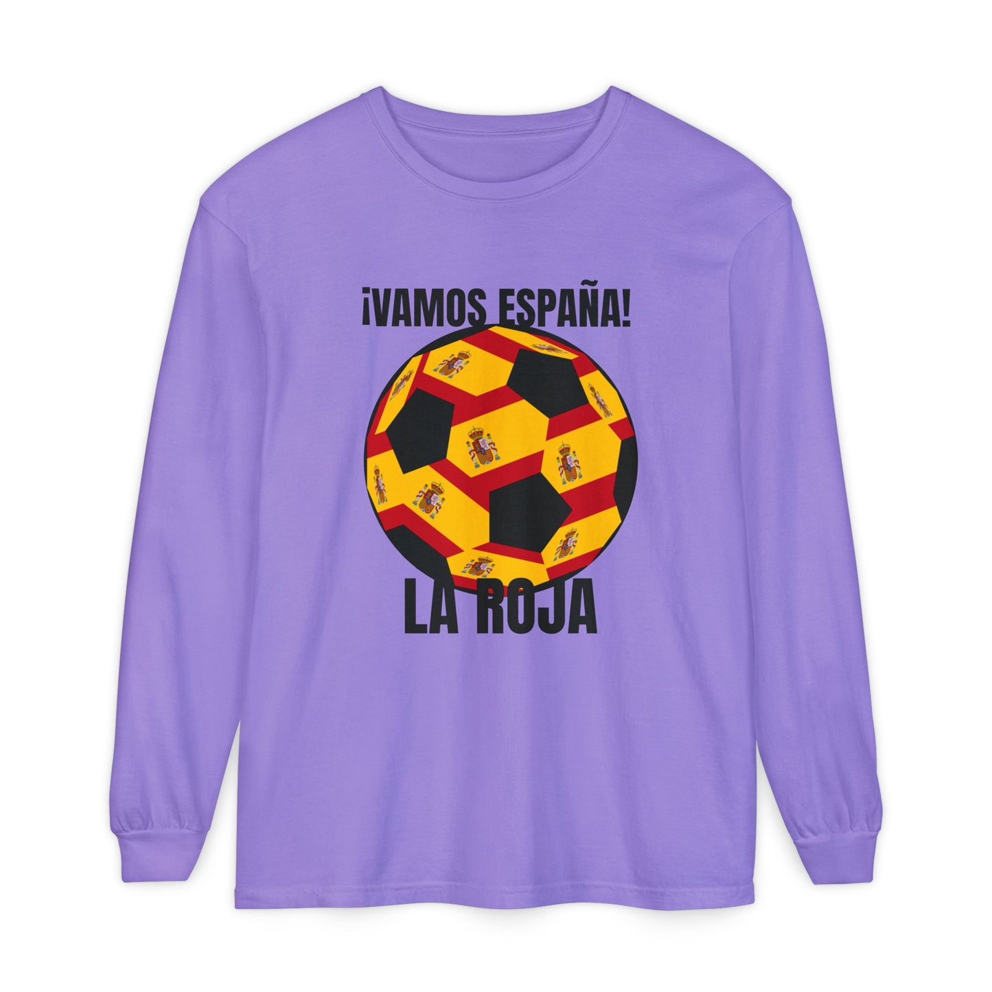 La Roja Soccer Long Sleeve Tee - ¡Vamos España! Stadium Fan Shirt Black Text