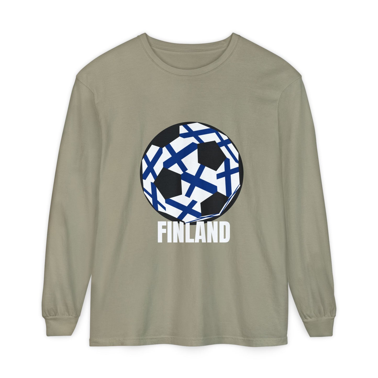 Finland Fan Specialty Soccer Ball Design Long Sleeve Tee