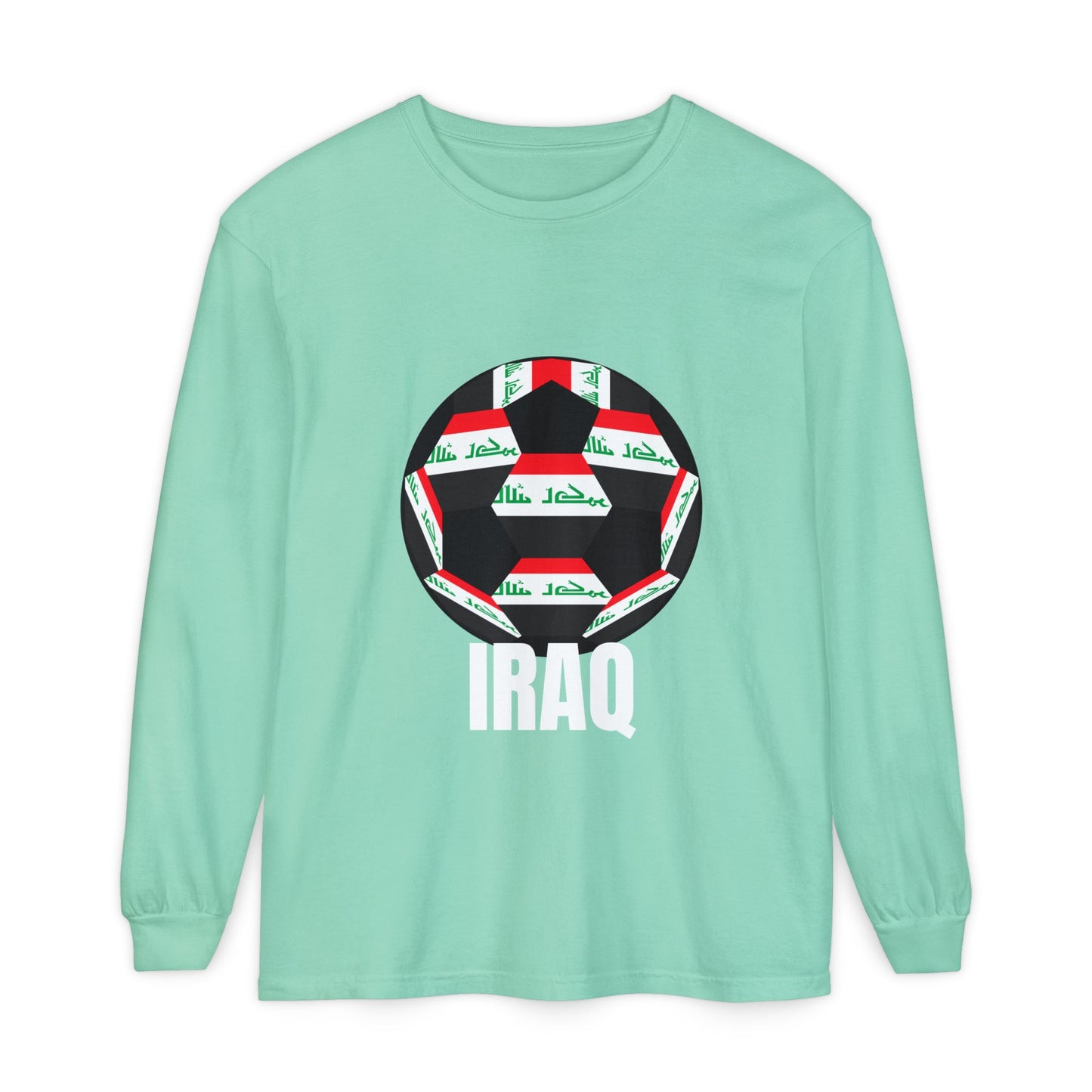 Iraq Fan Specialty Soccer Ball Design T Shirt Long Sleeve Tee