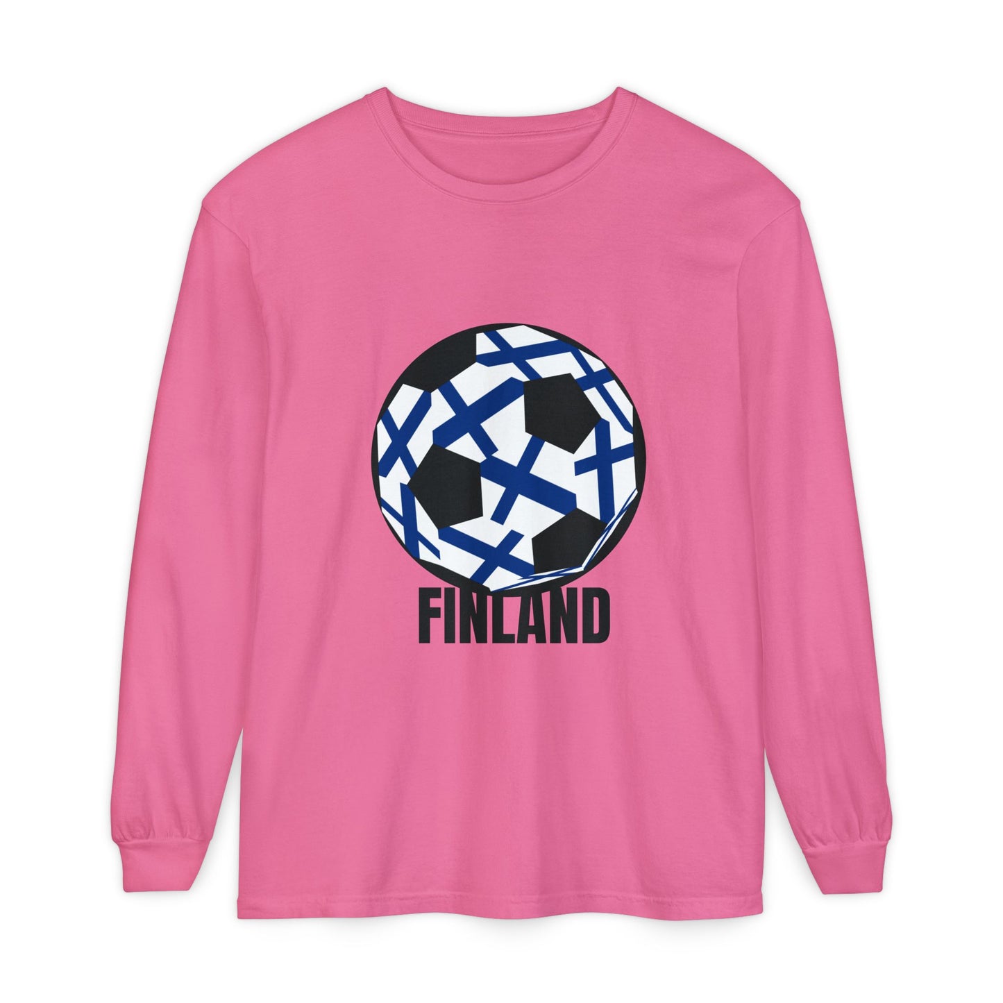 Finland Fan Specialty Soccer Ball Design Long Sleeve Tee