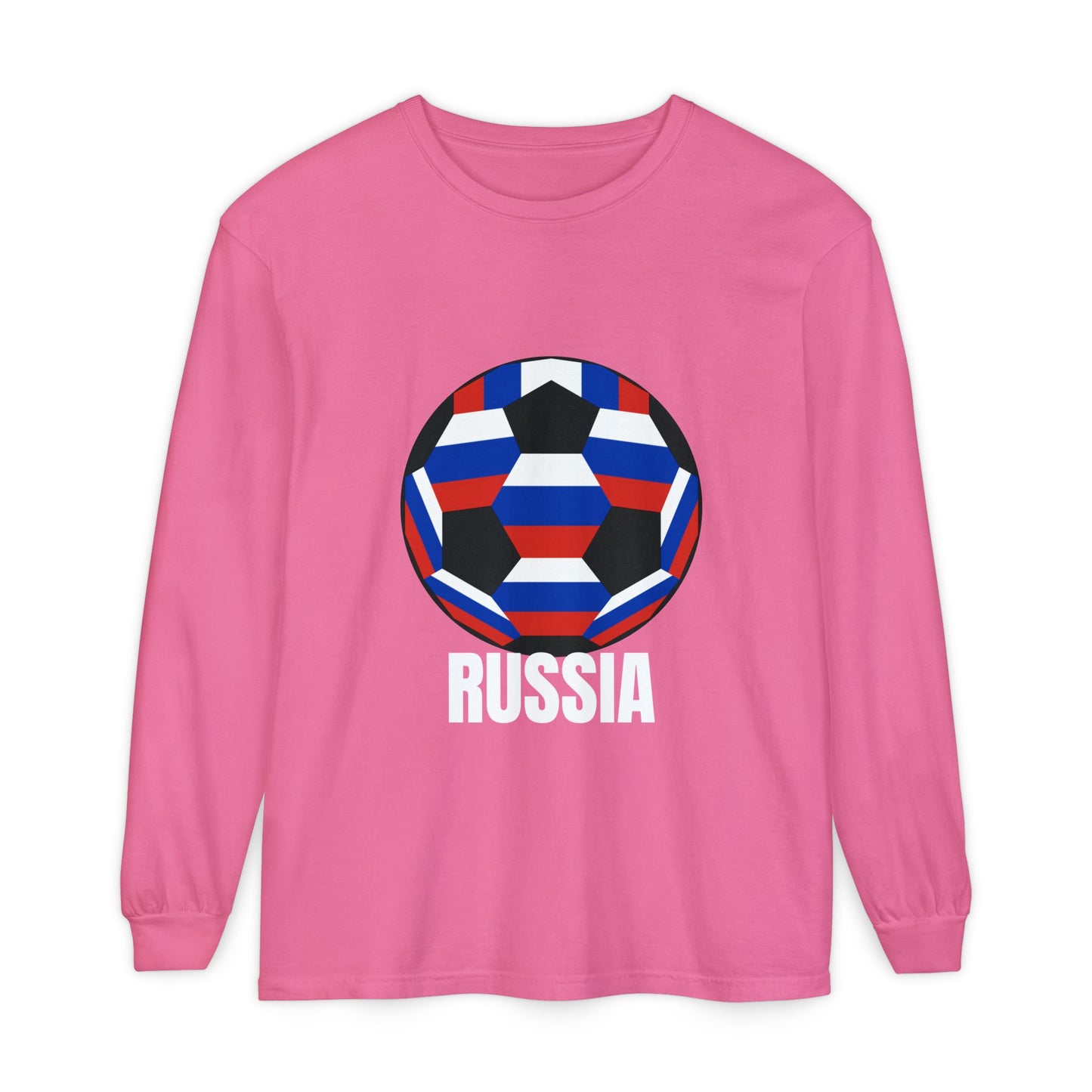 Russia Fan Specialty Soccer Ball Design  Long Sleeve Tee  White Text