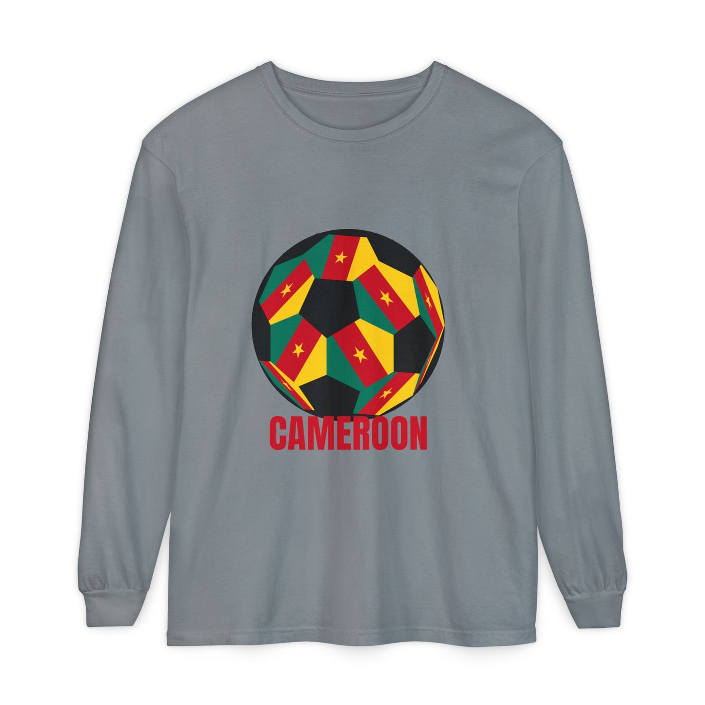 Cameroon Fan Specialty Soccer Ball Design Long Sleeve Tee