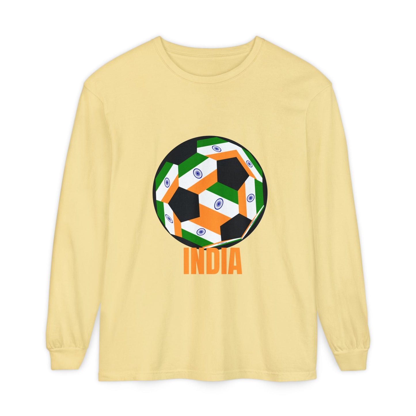 India Fan Specialty Soccer Ball Design Long Sleeve T-Shirt