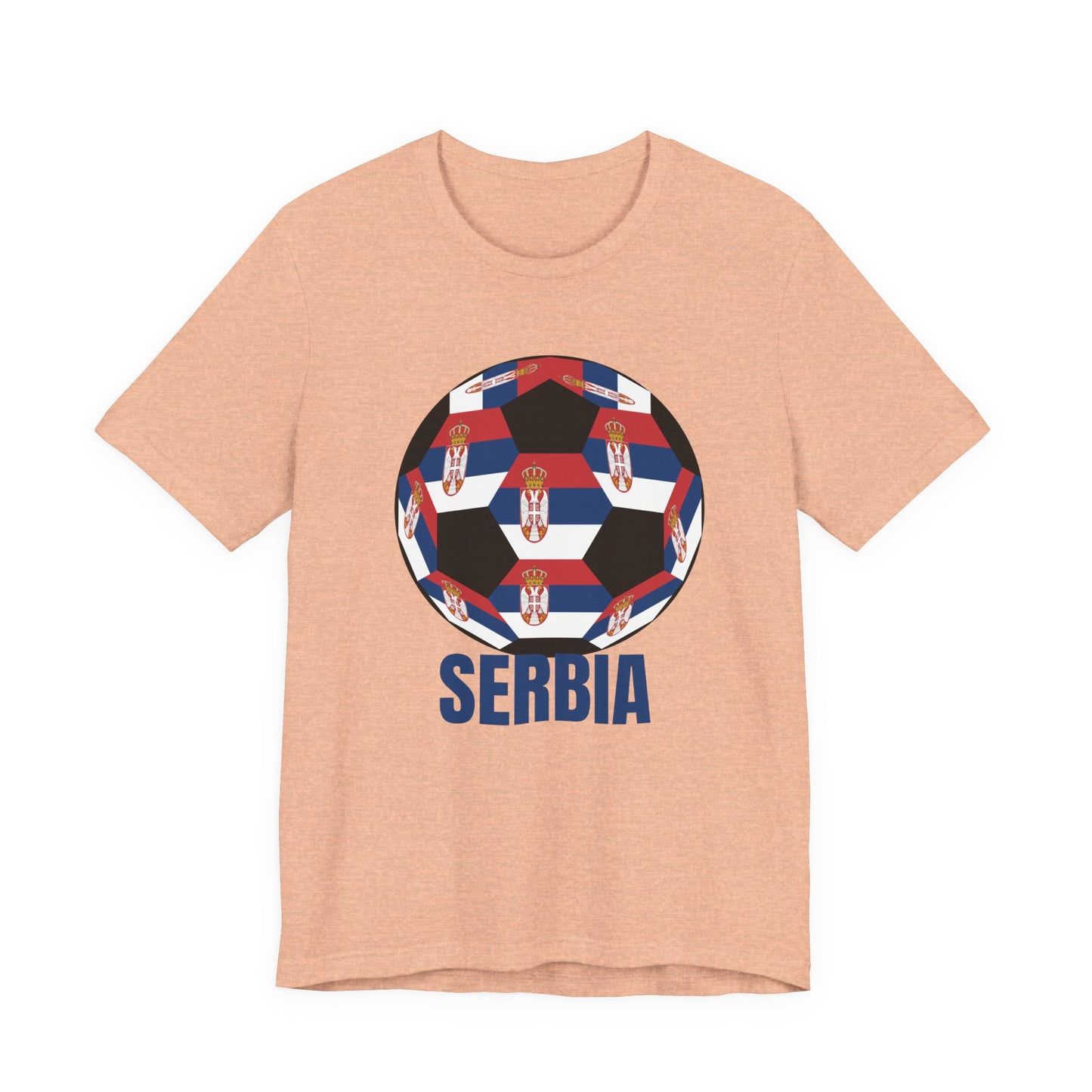 Serbia Fan Specialty Soccer Ball Design T Shirt Blue Text