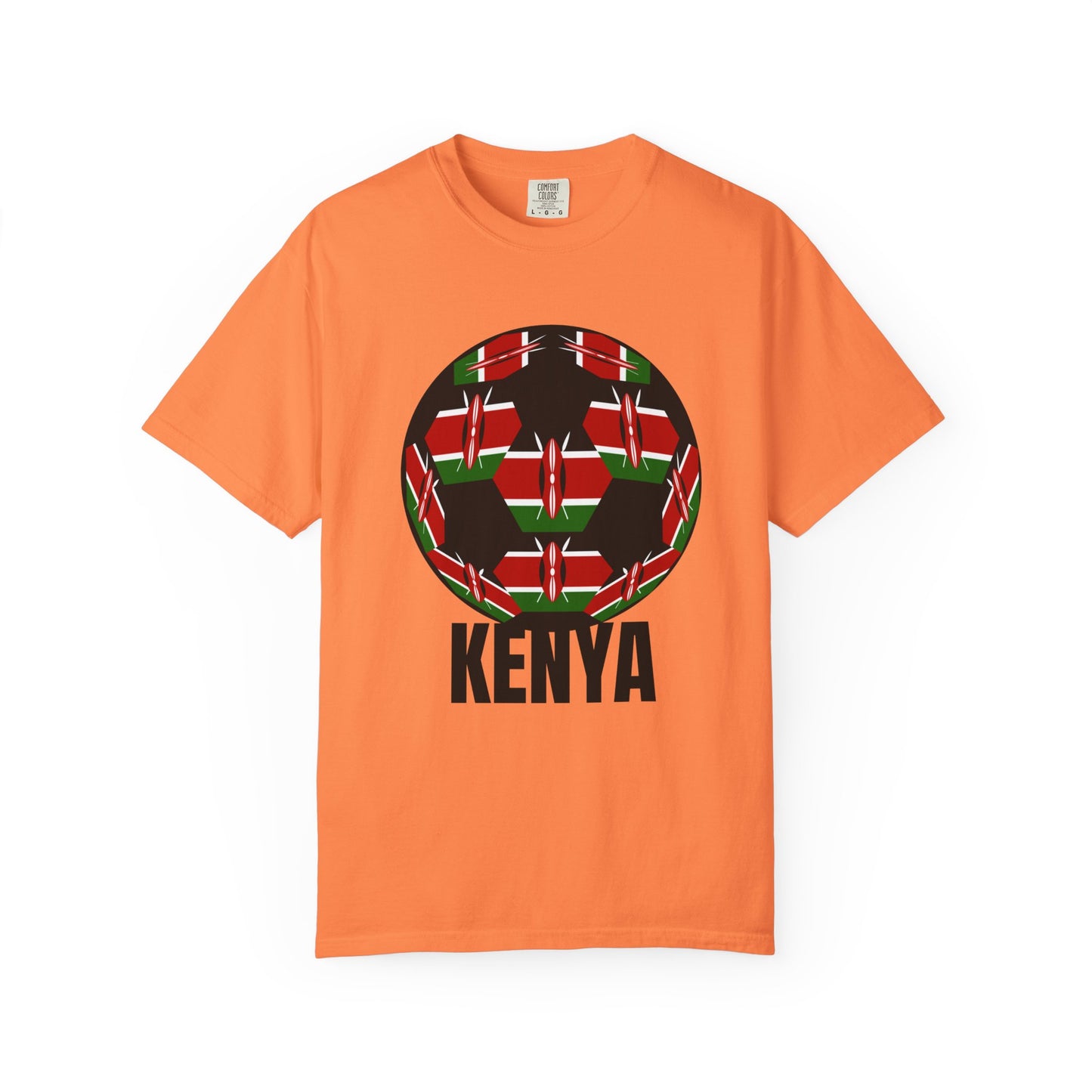 Kenya Fan Specialty Soccer Ball Design T Shirt Black Text