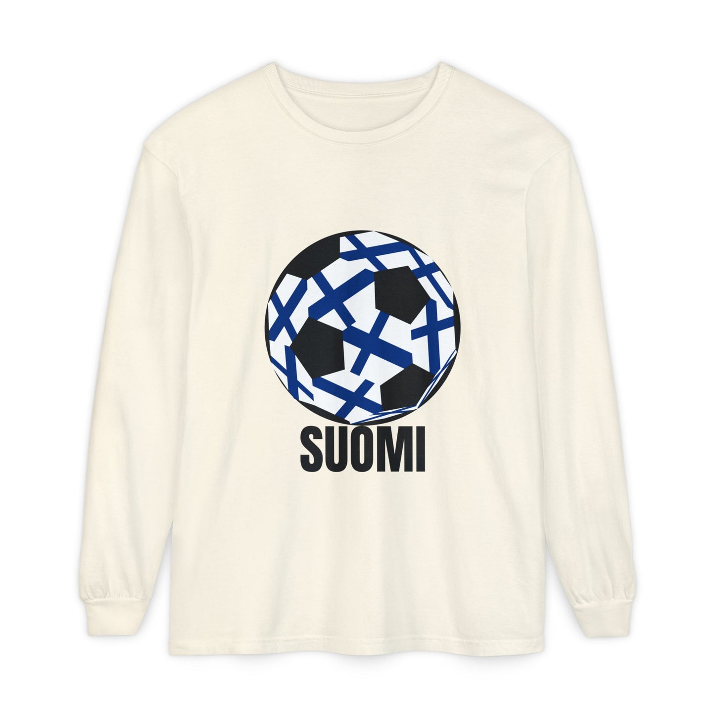 Finland Fan Specialty Soccer Ball Design Long Sleeve T-Shirt