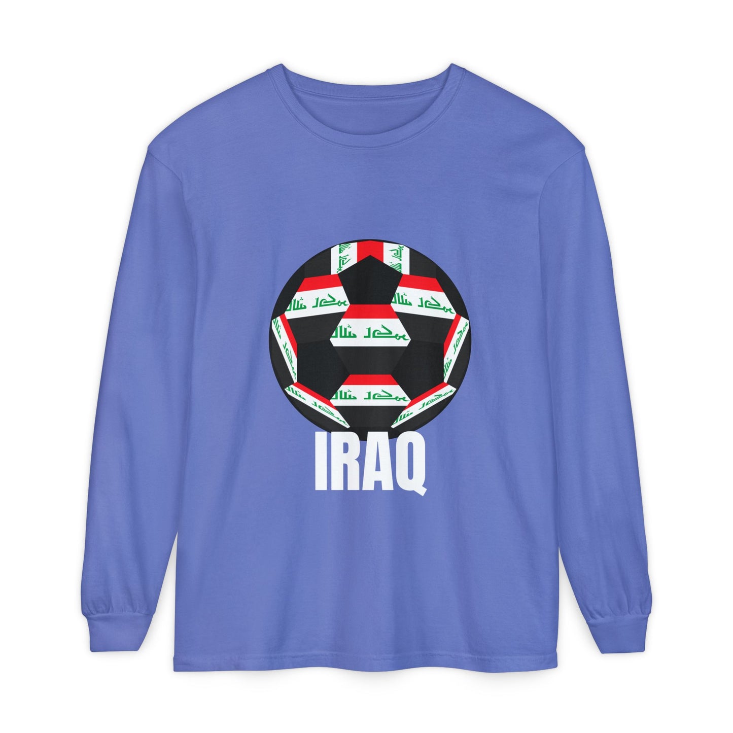 Iraq Fan Specialty Soccer Ball Design T Shirt Long Sleeve Tee