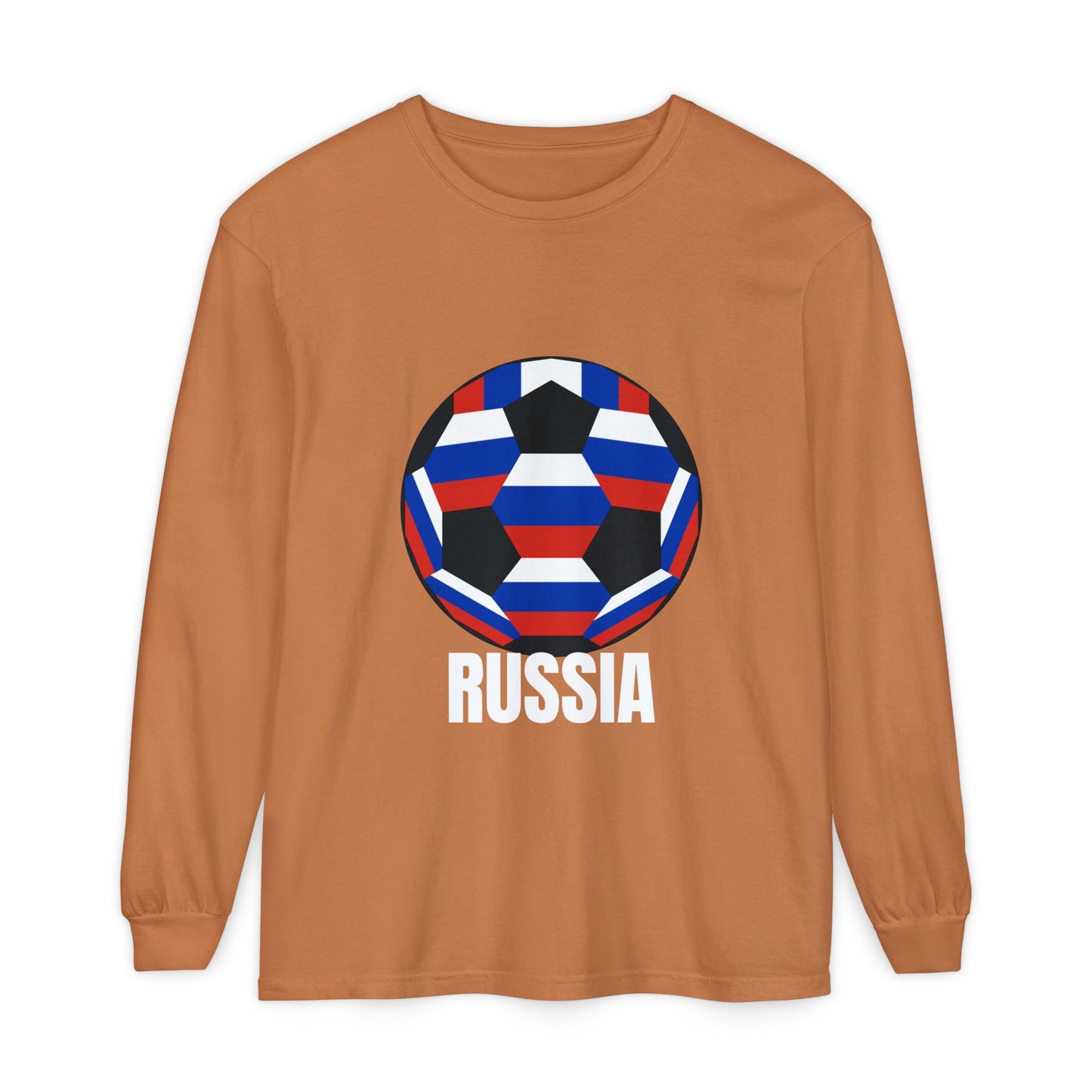 Russia Fan Specialty Soccer Ball Design  Long Sleeve Tee  White Text