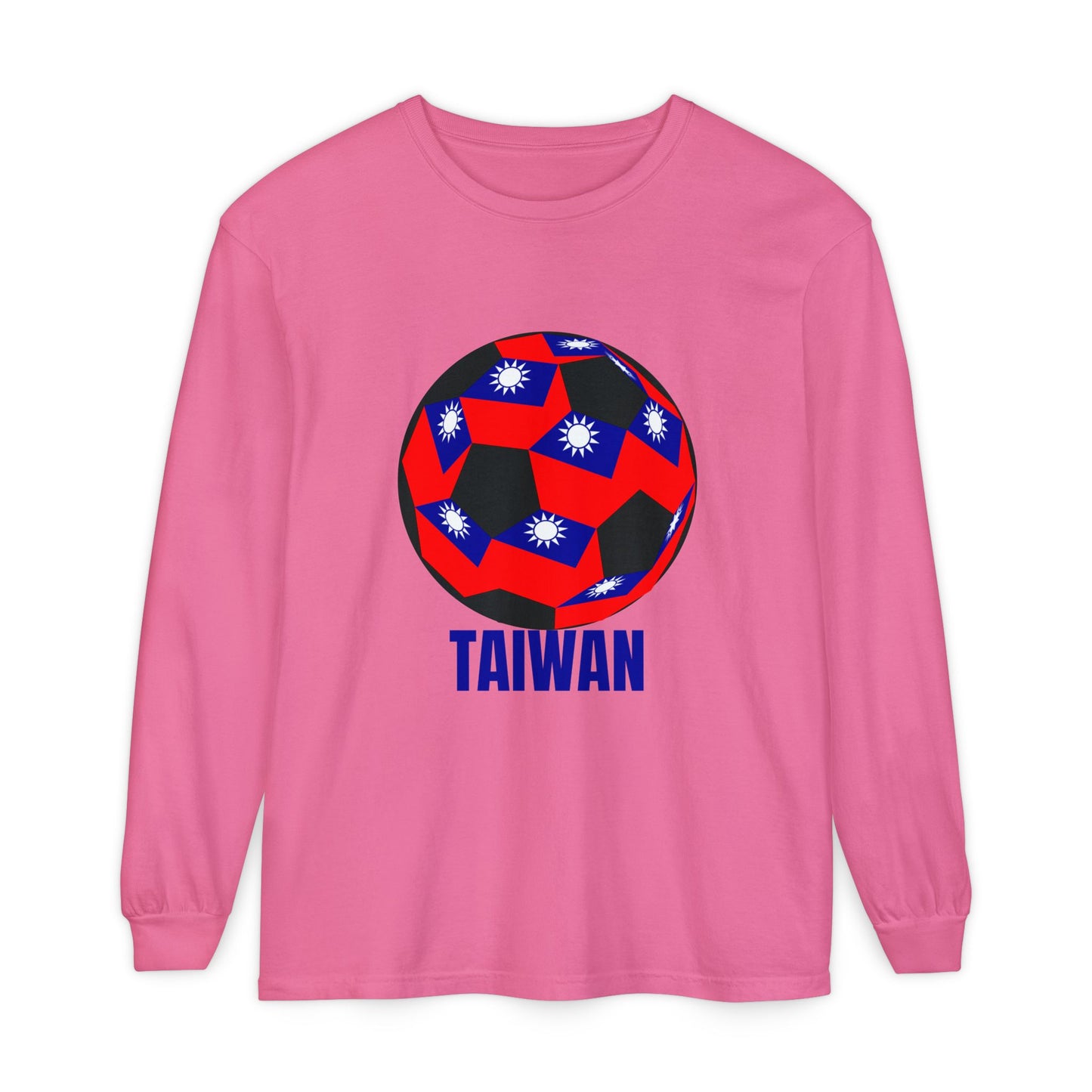 Taiwan Flag Design Soccer Ball Long Sleeve Tee Blue Text