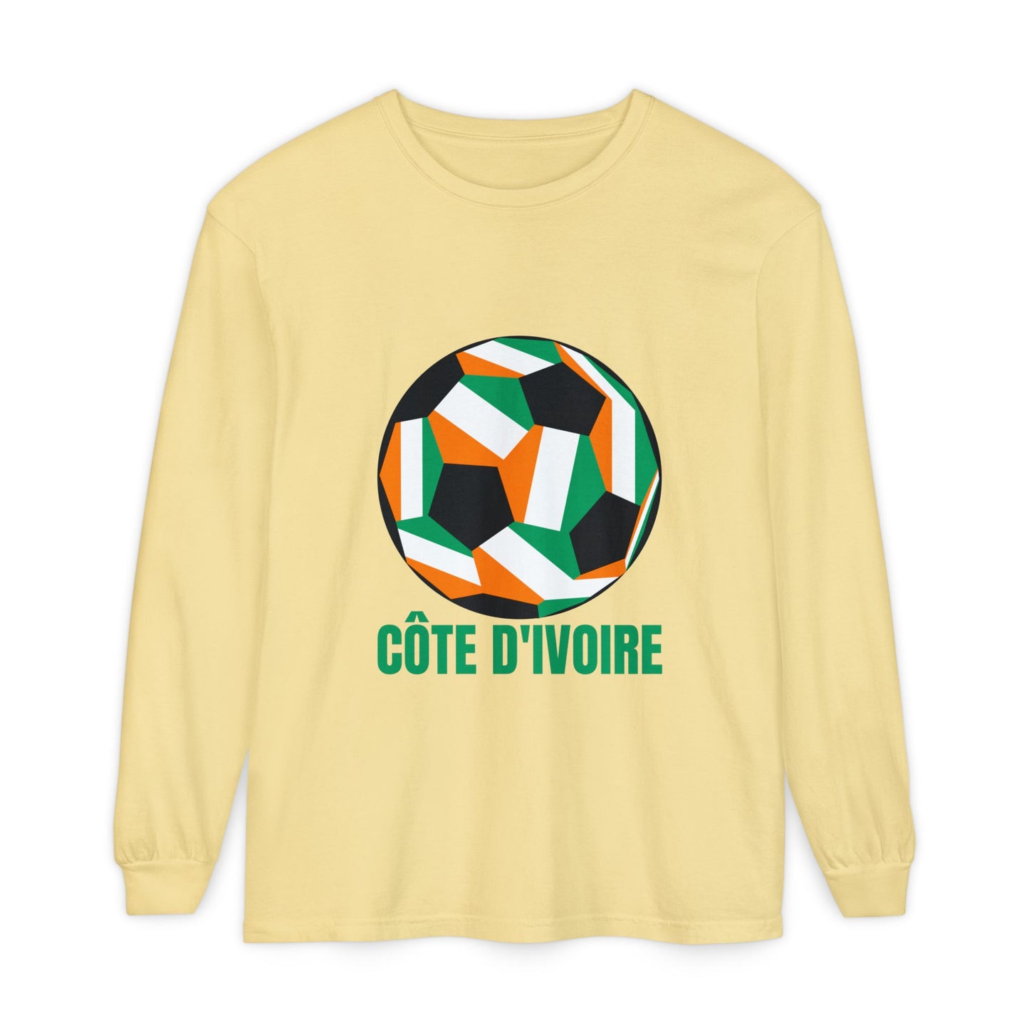 Cote D Ivoire Fan Specialty Soccer Ball Design  Long Sleeve Tee