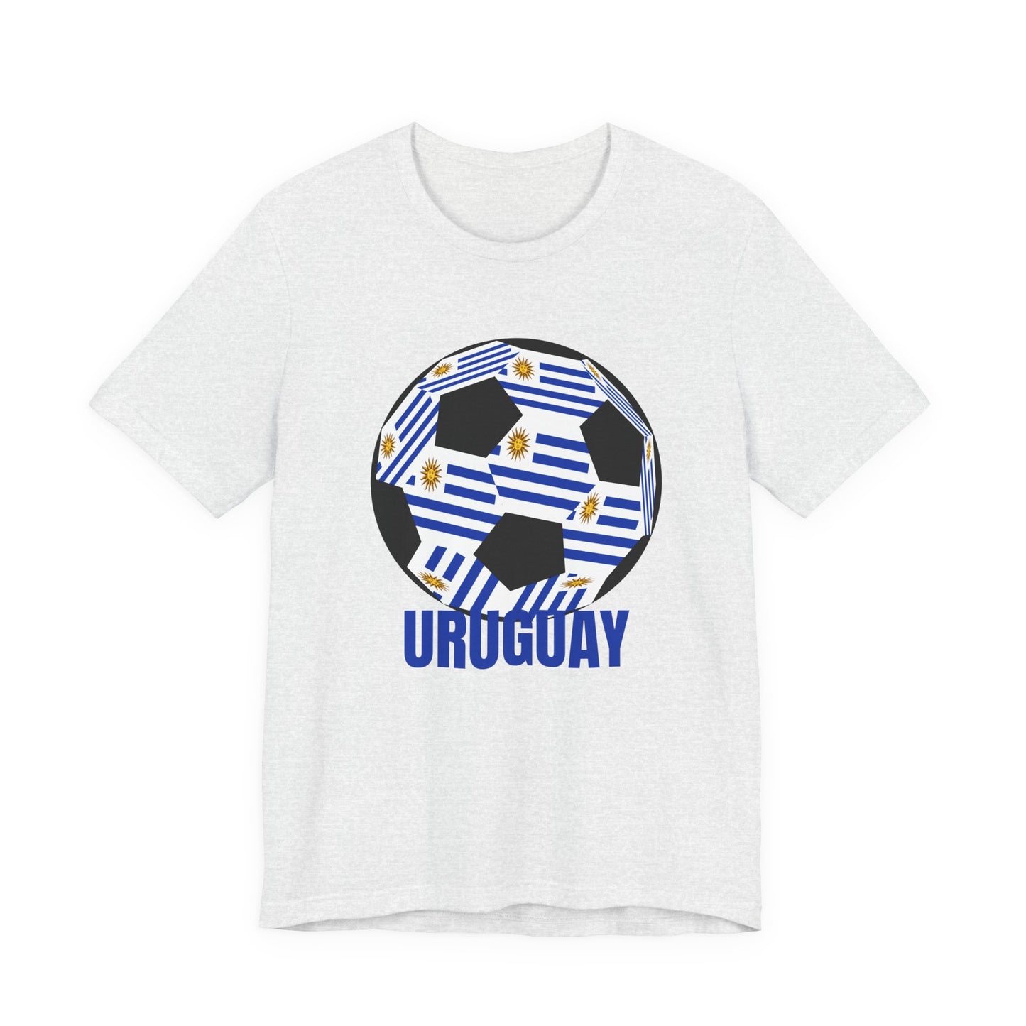 Uruguay Fan Specialty Soccer Ball Design T Shirt Blue Text