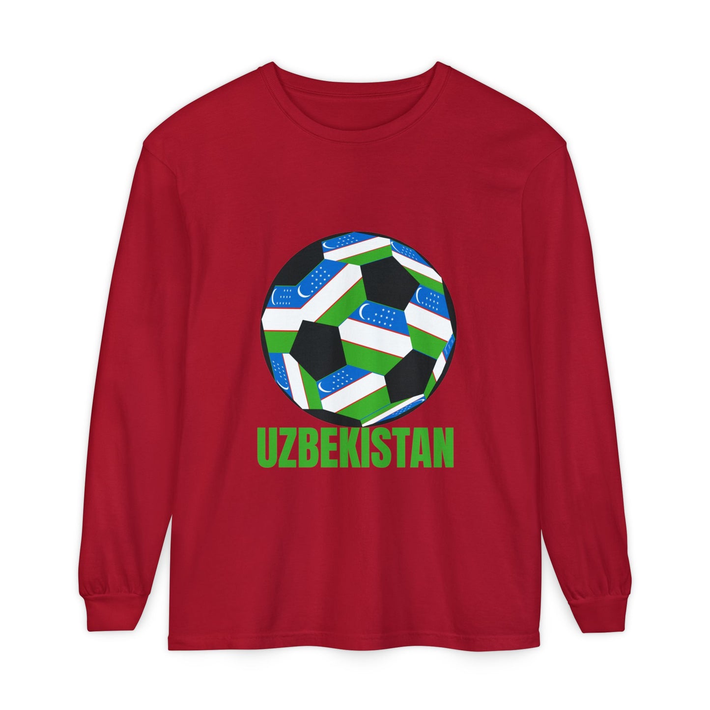 Uzbekistan Fan Specialty Soccer Ball Design Long Sleeve Tee