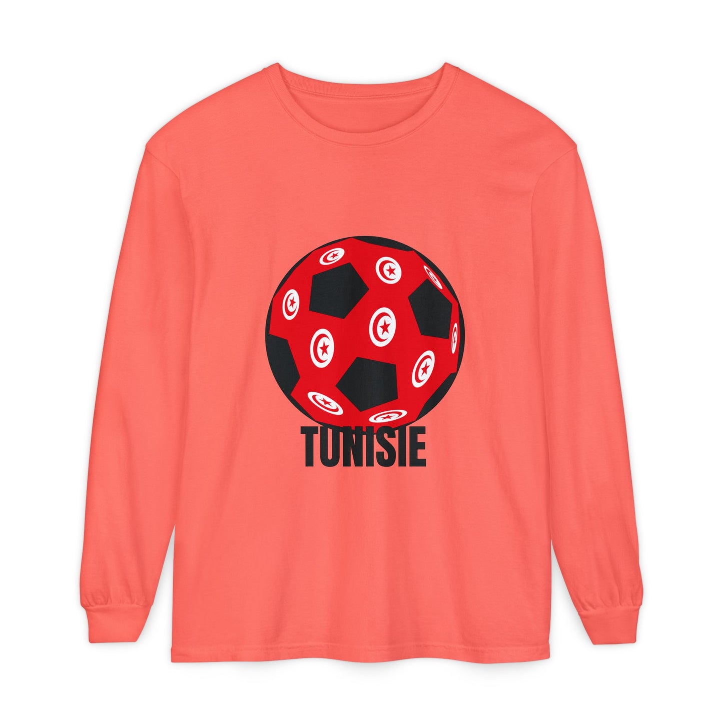 Tunisie Fan Specialty Soccer Ball Design Long Sleeve Tee Black Text
