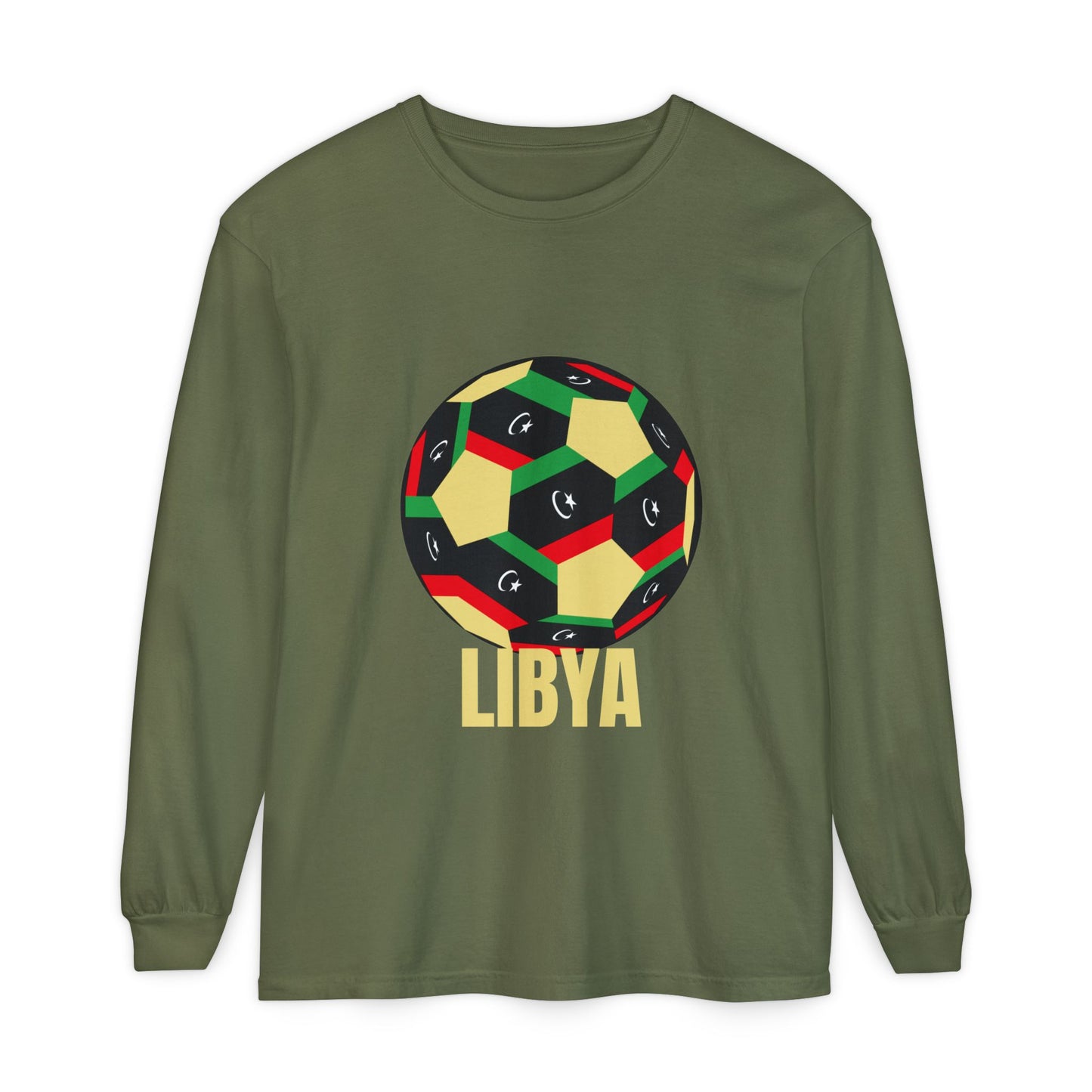 Libya Fan Specialty Soccer Ball Design Long Sleeve Tee