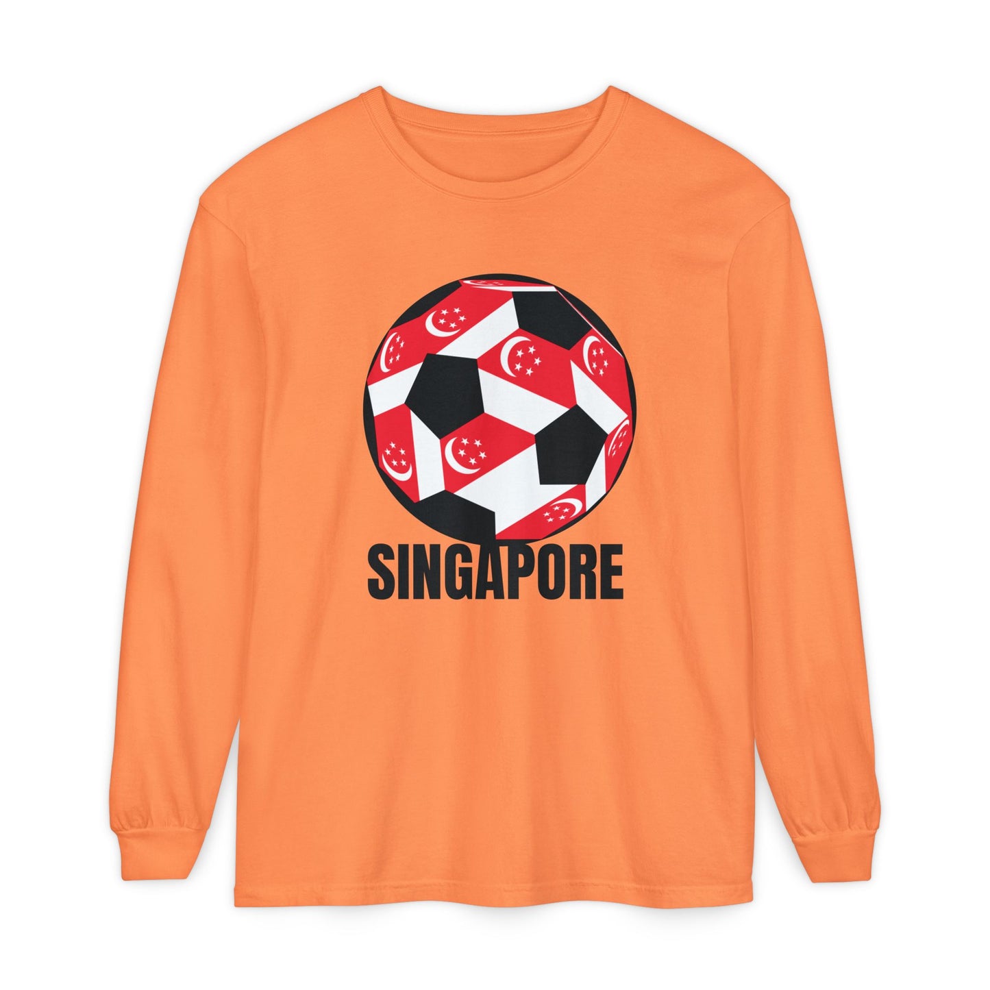 Singapore Fan Specialty Soccer Ball Design T Shirt Long Sleeve Tee Black Text