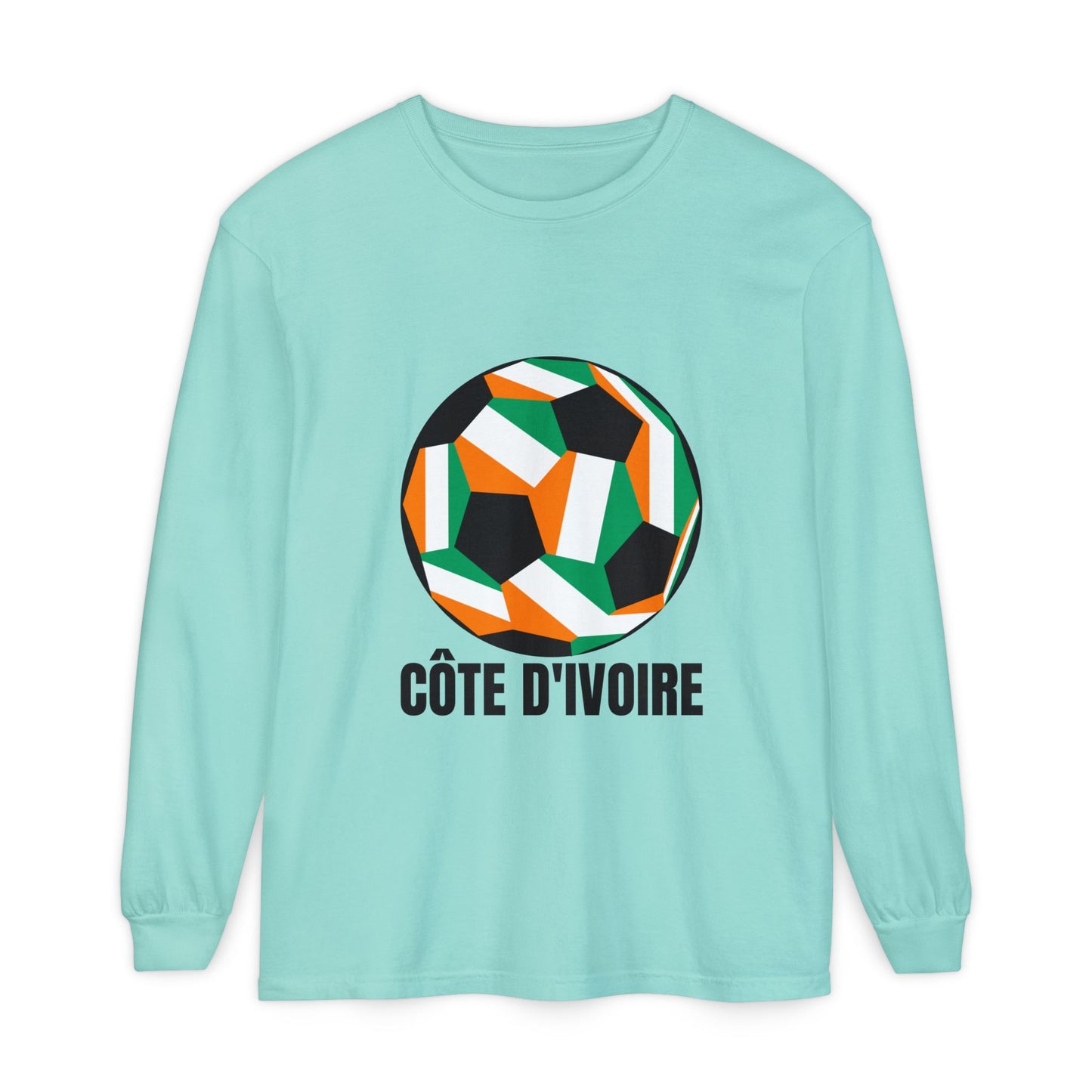 Cote D Ivoire Fan Specialty Soccer Ball Design Long Sleeve Tee